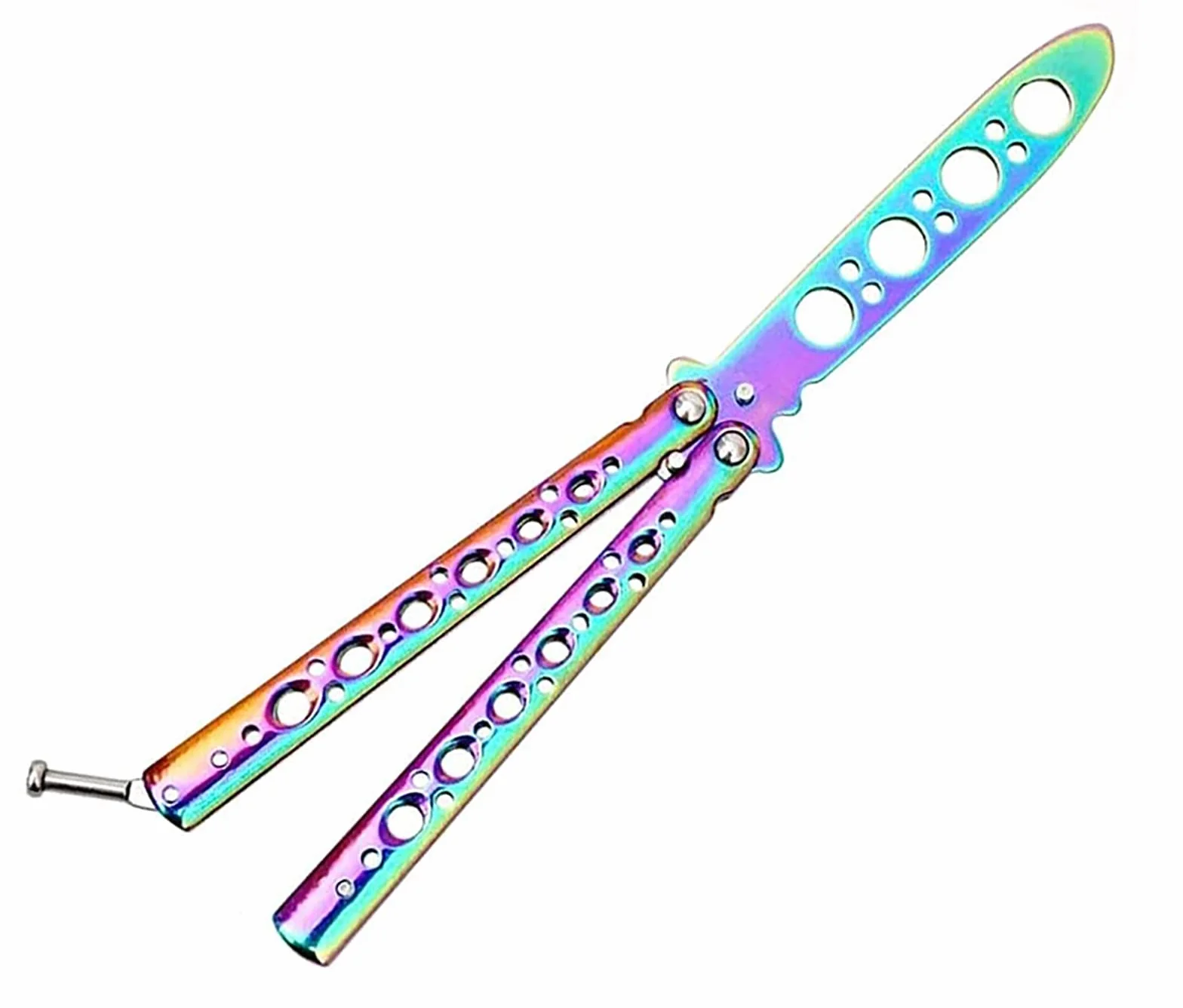 MAKIE Cuchillo de Mariposa Entrenamiento Metal Desafilado Arcoíris Plegable