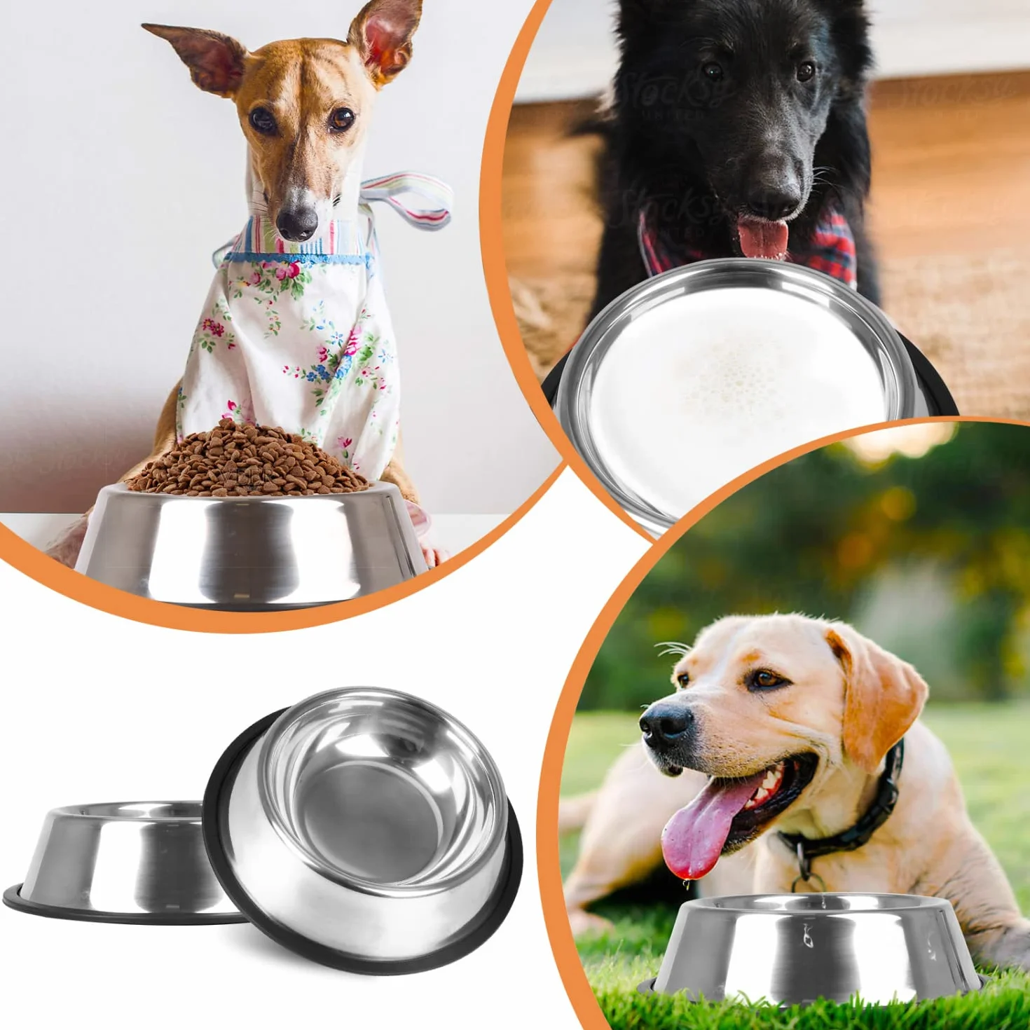 Nobleza - 2 Unidades Cuenco para Perros de Acero Inoxidable， Perros Antideslizante Tazón， Cuenco para Mascotas De Acero Inoxidable con Base De Goma Antideslizante para Perros Medianos/Grandes 22.5 CM