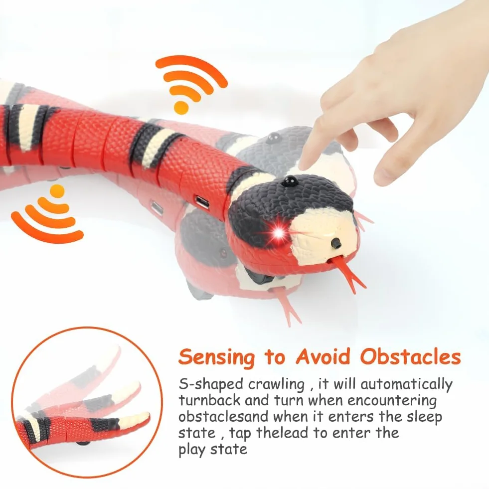 Cat Snake Toys, 40cm Smart Sensor Simulated Snake Juguetes Eléctricos Gatos, Juguetes Interactivos Gatos Recargables por USB, Juguetes Serpiente Inducción con Lengua Retráctil Cola Que Se Mueve