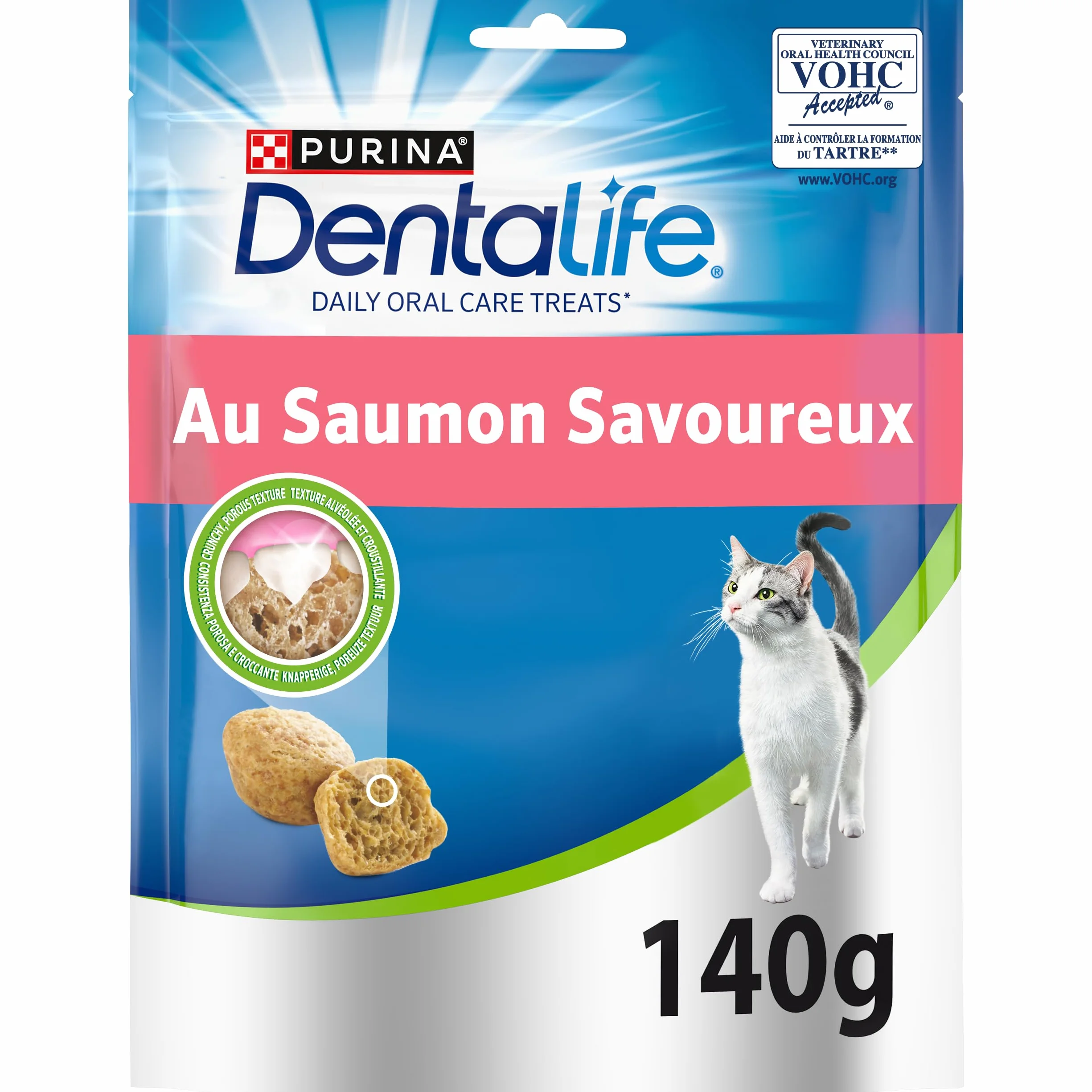 DENTALIFE |Daily Oral Care | Golosinas | para Gatos Adultos | Ayuda a Limpiar los Dientes eficazmente | En salmón | Bolsita | 140 g