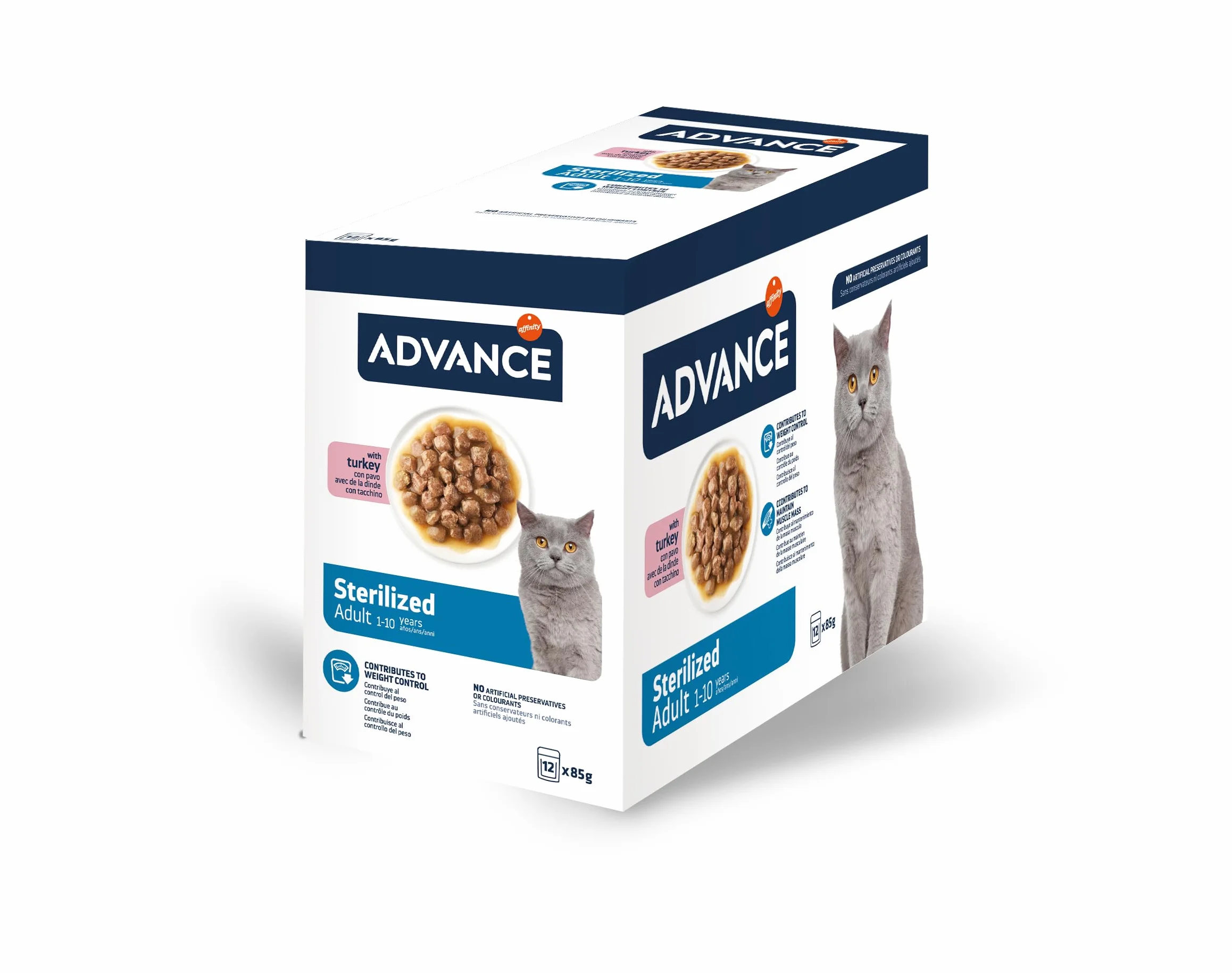 Advance Comida Húmeda para Gatos Adultos Esterilizados con Pavo, Multipack 12 x 85 g, Total 1.02 kg