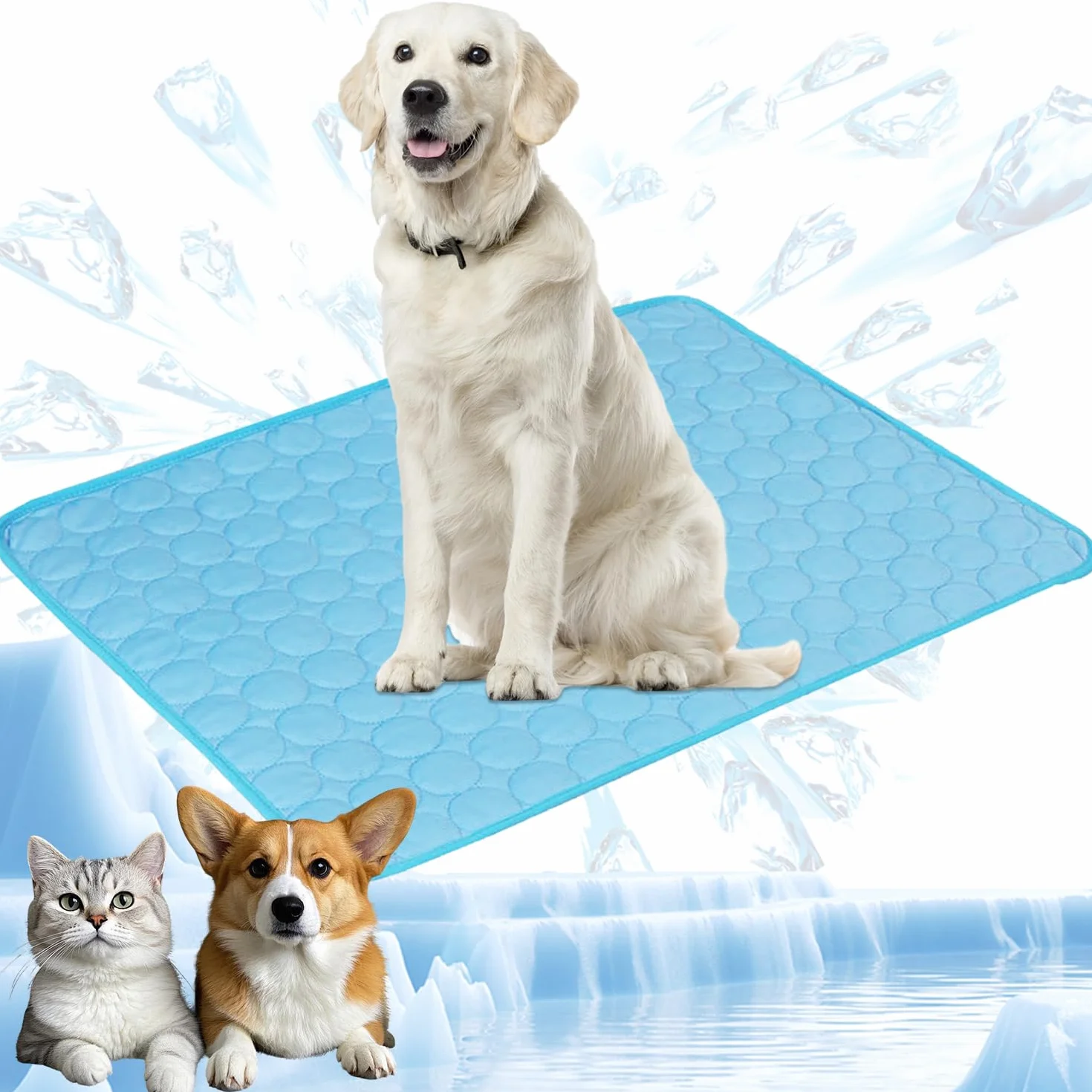 YXHZVON Alfombrilla Refrescante para Mascotas, Manta Refrigerante Perro, Cama Frio Animales Colchon Mascotas para Verano, 100 x 70 cm, XL, Azul