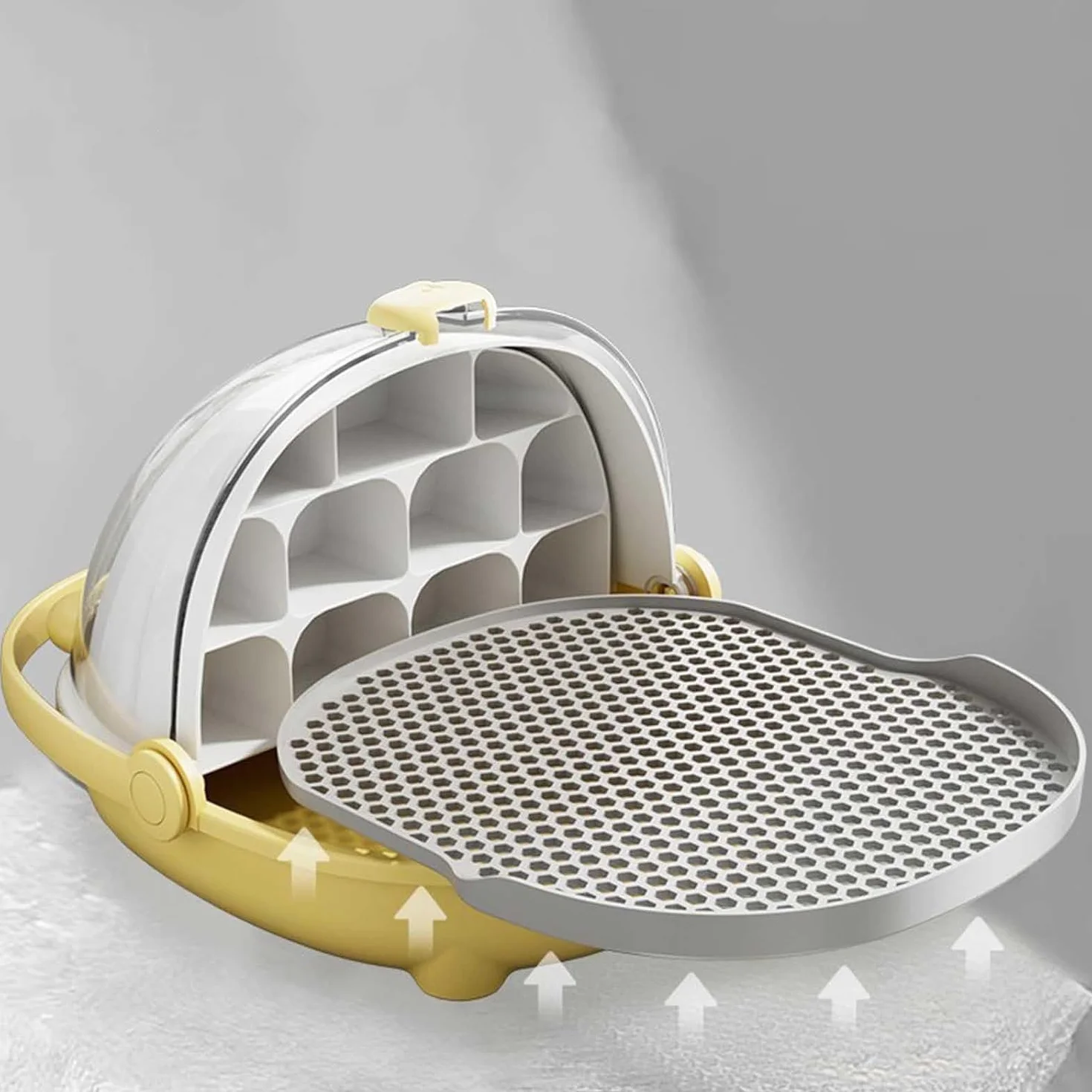 Caja de Crecimiento de Gusanos de Seda, cápsula Espacial para la cría de Gusanos de Seda, Jaula de hábitat Animal, Tanque de Reptiles, Caja de alimentación Transparente portátil con asa (Amarillo)