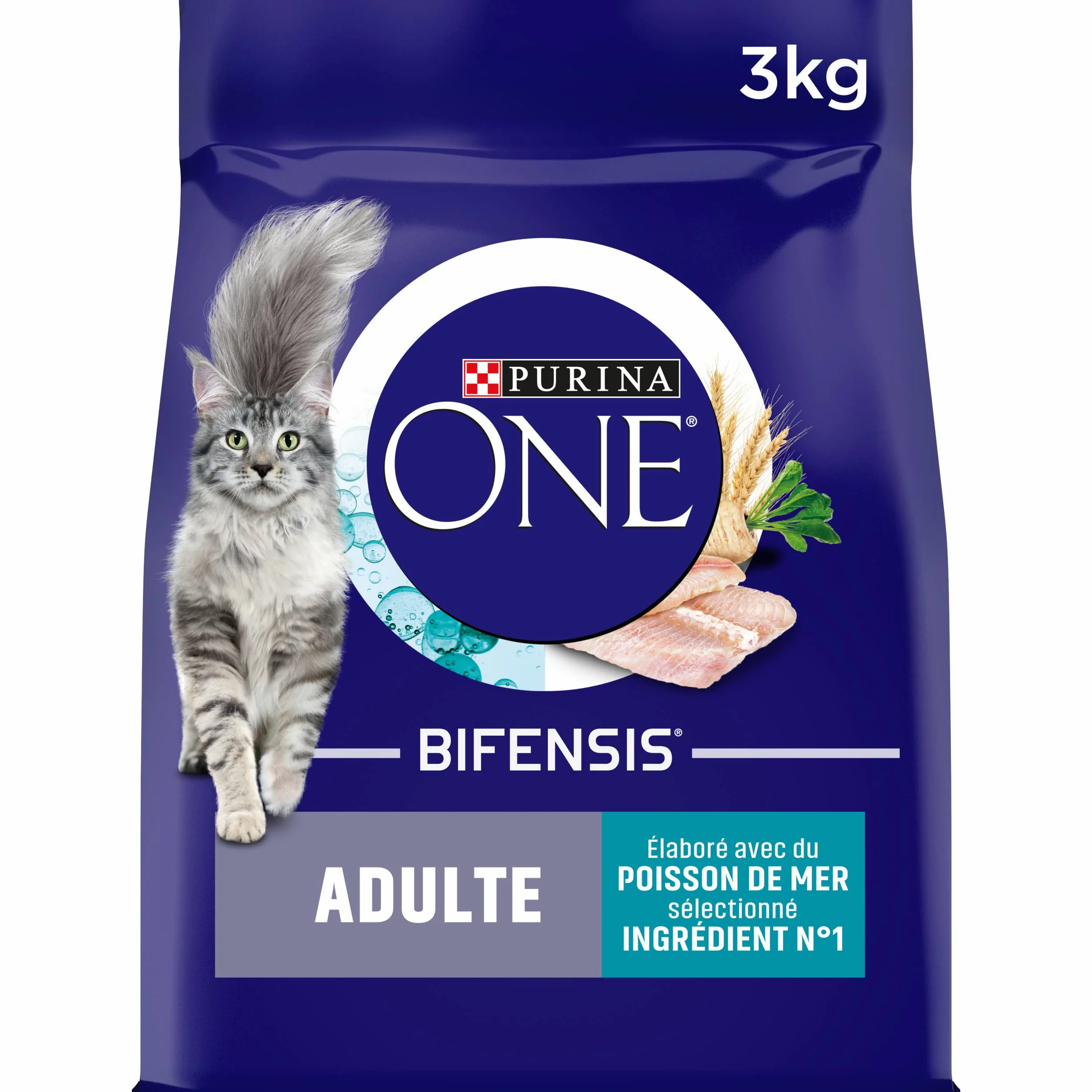Purina One Gato Adulto Pez Cereales Completos 3KG | Croquetas Gato Adulto Sabor Pescado de Mar - Fortalece las defensas naturales y sistema urinario - Salud Gato