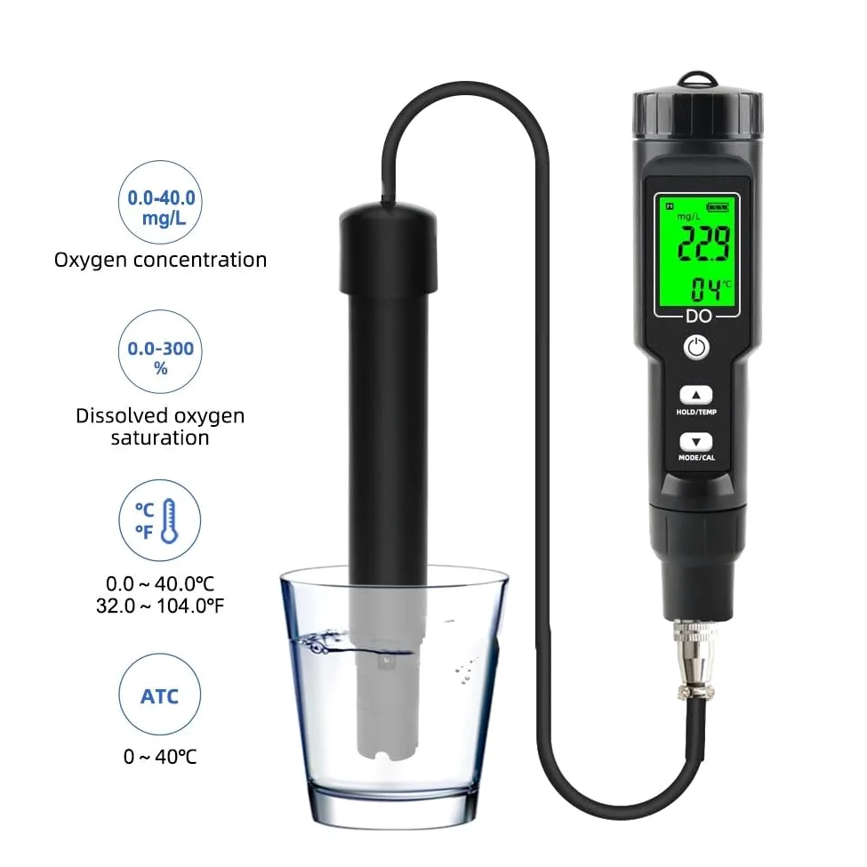 Medidor de oxígeno disuelto Probador digital de calidad del agua con ATC para acuarios piscinas elaboración de cerveza para estanques koi Análisis de laboratorio hidropónico