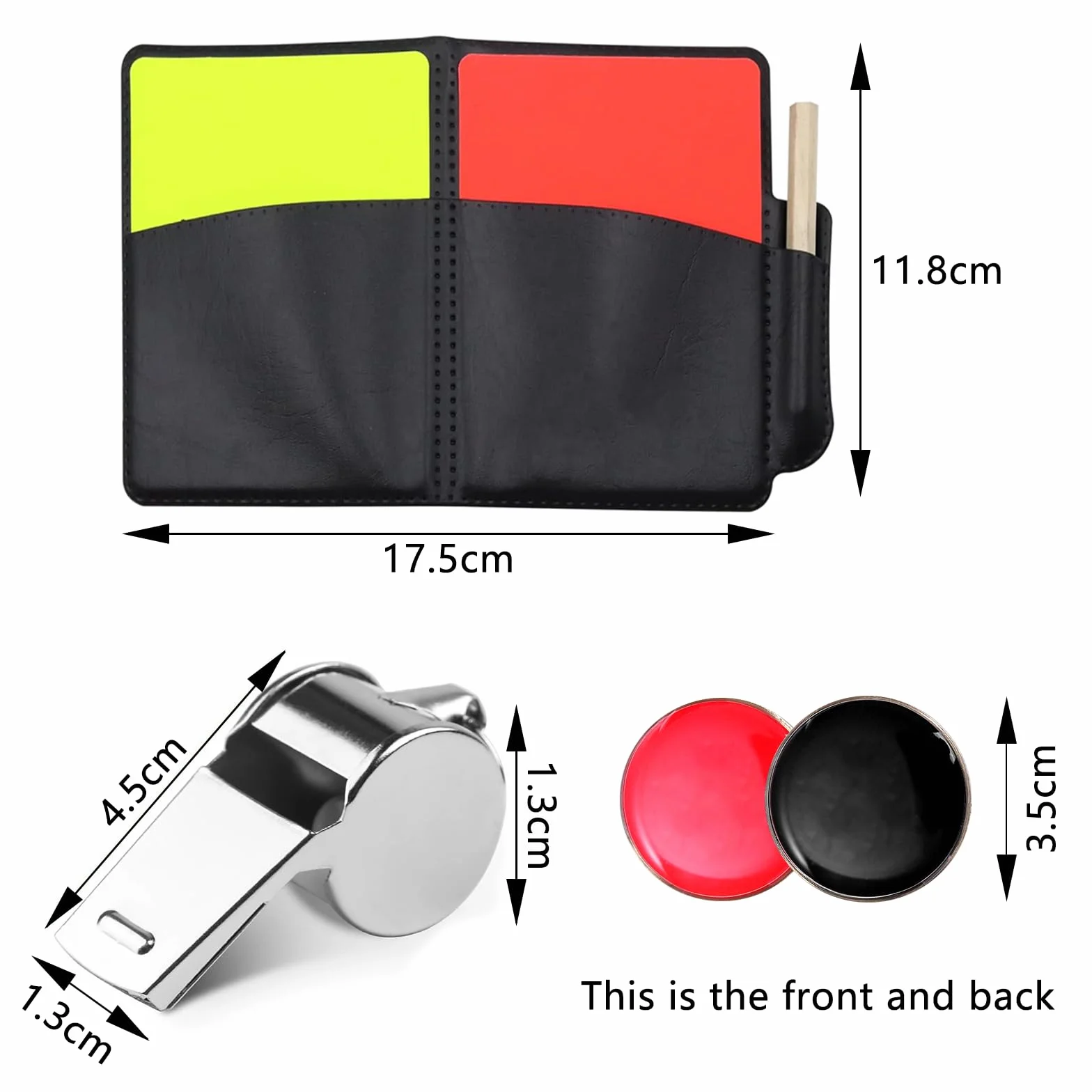 Kit de Tarjetas de Árbitro Roja y Amarilla con Silbato y 2 Brazaletes de Capitán para Fútbol