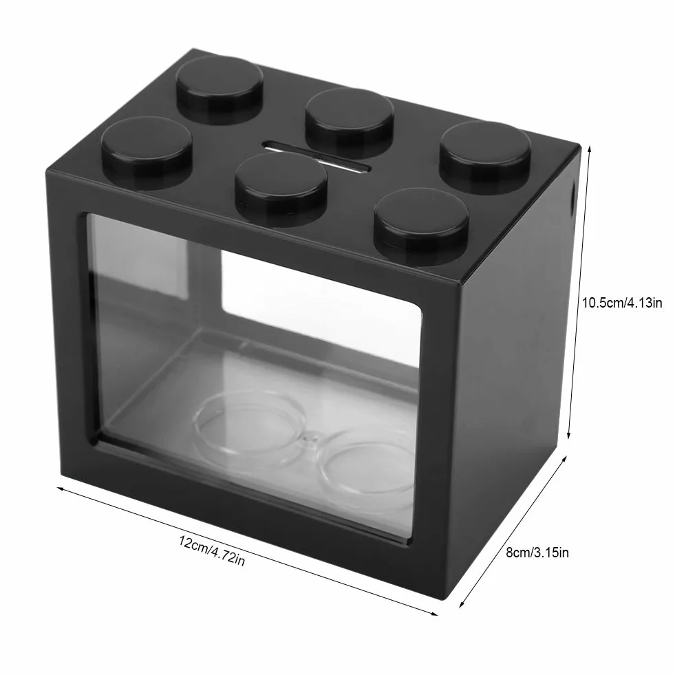 Qcwwy Mini Pecera Acrílica, Kits de Iniciación para Acuarios Mini Pecera Acuario Cubo Apilable Tanque Escritorio Mini Acuario Tanque Tazón con Luz LED USB(Negro)
