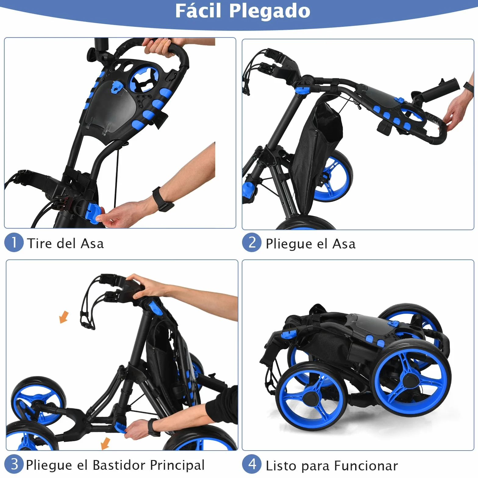 COSTWAY Carrito Golf Plegable 4 Ruedas con Bolsa Impermeable y Freno de Pie