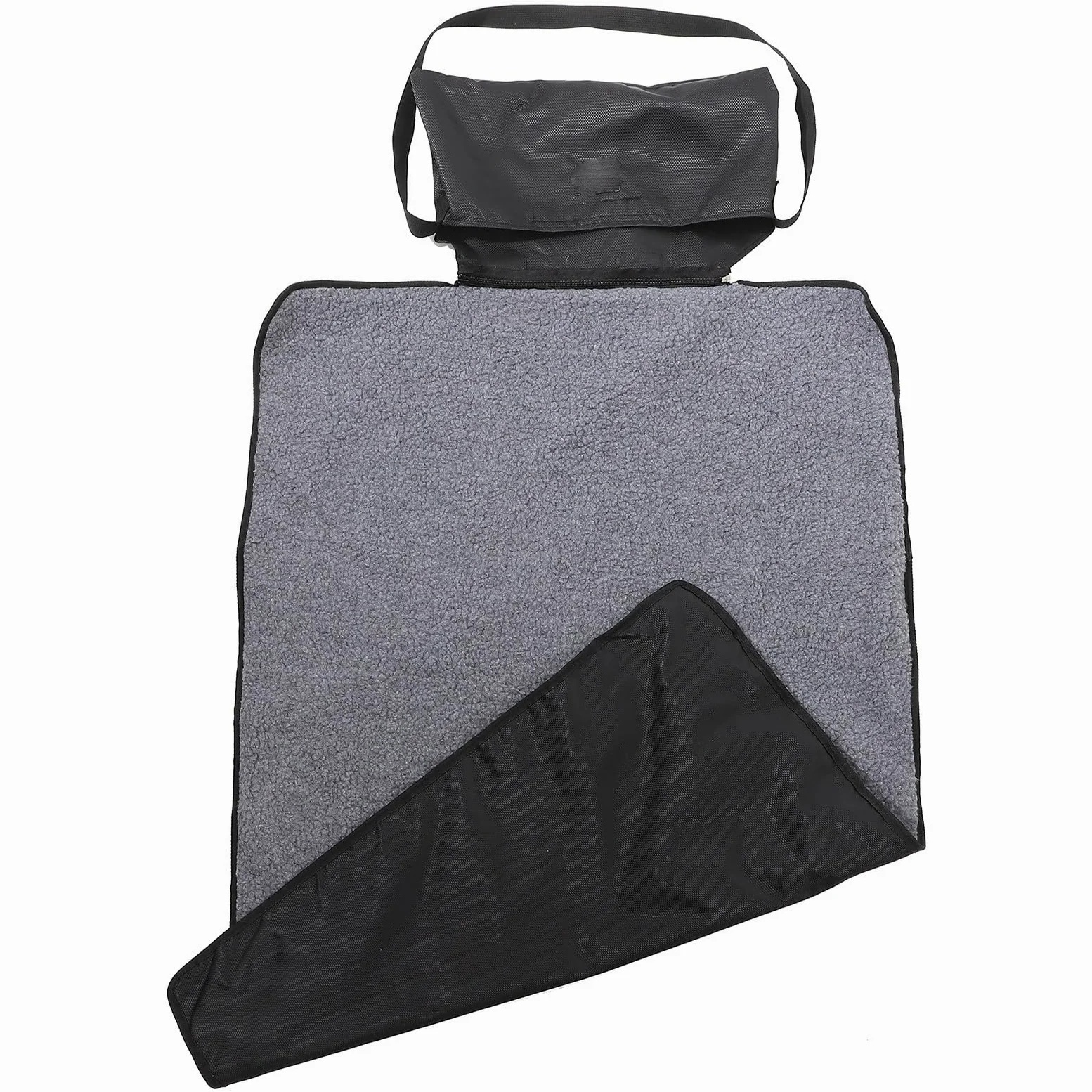 LALAFINA Manta Plegable para Mascotas Negra de Lana, Portátil y Rectangular | Bolsa Lateral Cremallera, Uso Exterior como Esterilla de Viaje, Fácil de Guardar y Multifunción