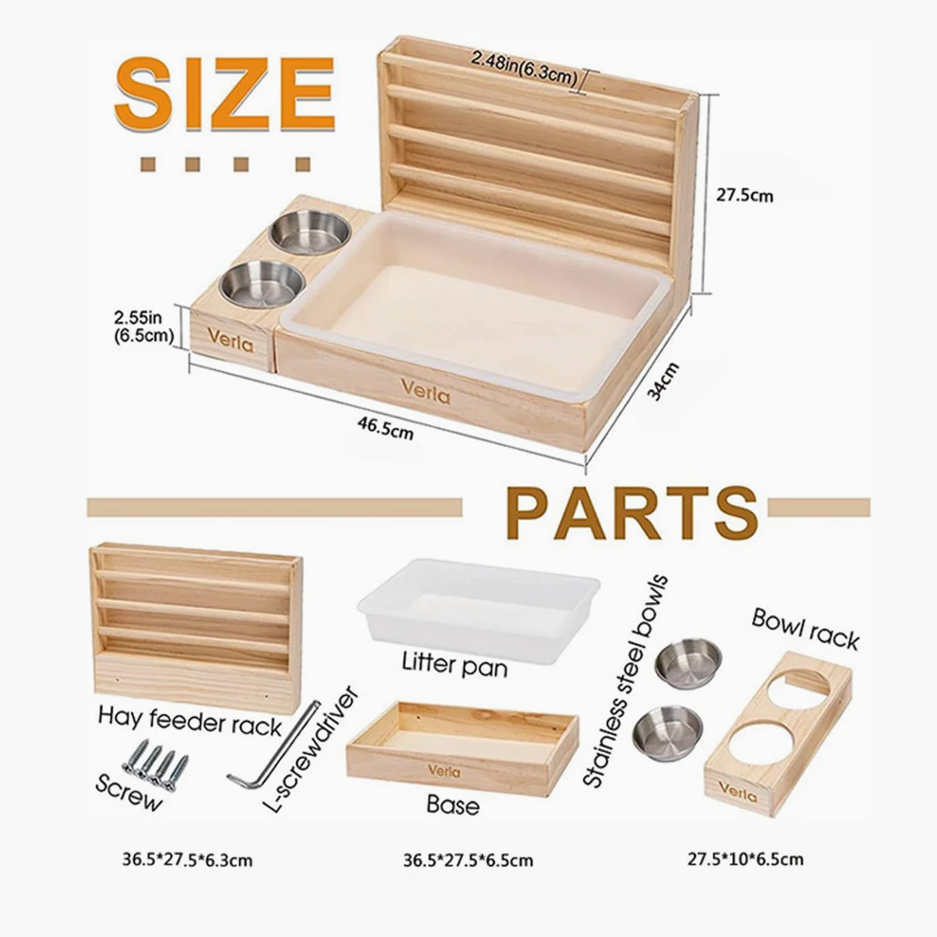 Comedero para heno Extragrande 3 en 1 con Bandeja Sanitaria y Cuencos, Soporte para heno, Inodoro, Rejilla de Madera para Comida, Apto para Conejos, cobayas