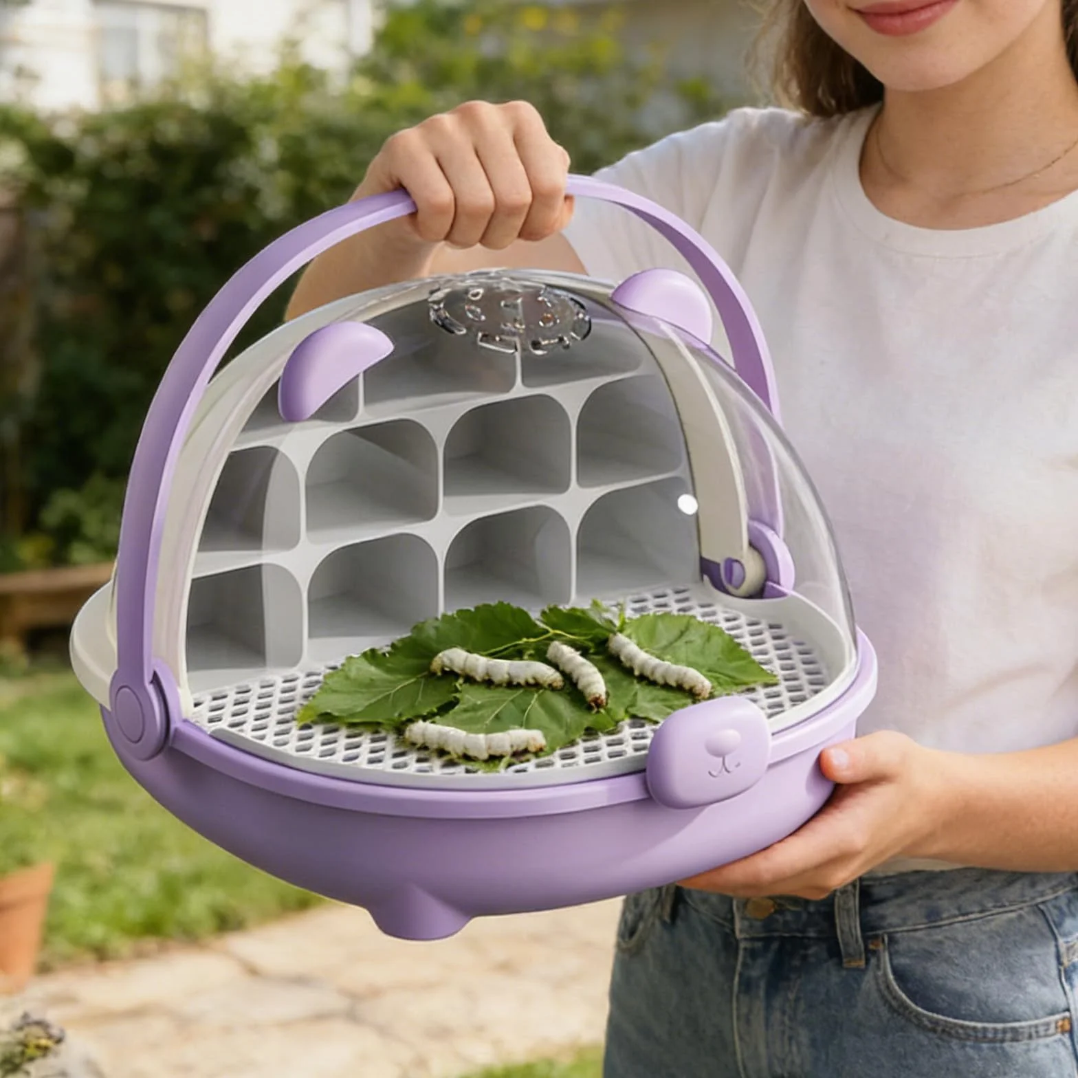 Caja De Crecimiento De Gusanos De Seda, Cápsula Espacial para La Cría De Gusanos De Seda, Jaula De Hábitat Animal,Caja De Alimentación con Asa, para Cría De Gusanos Y Pequeños Reptiles (B)