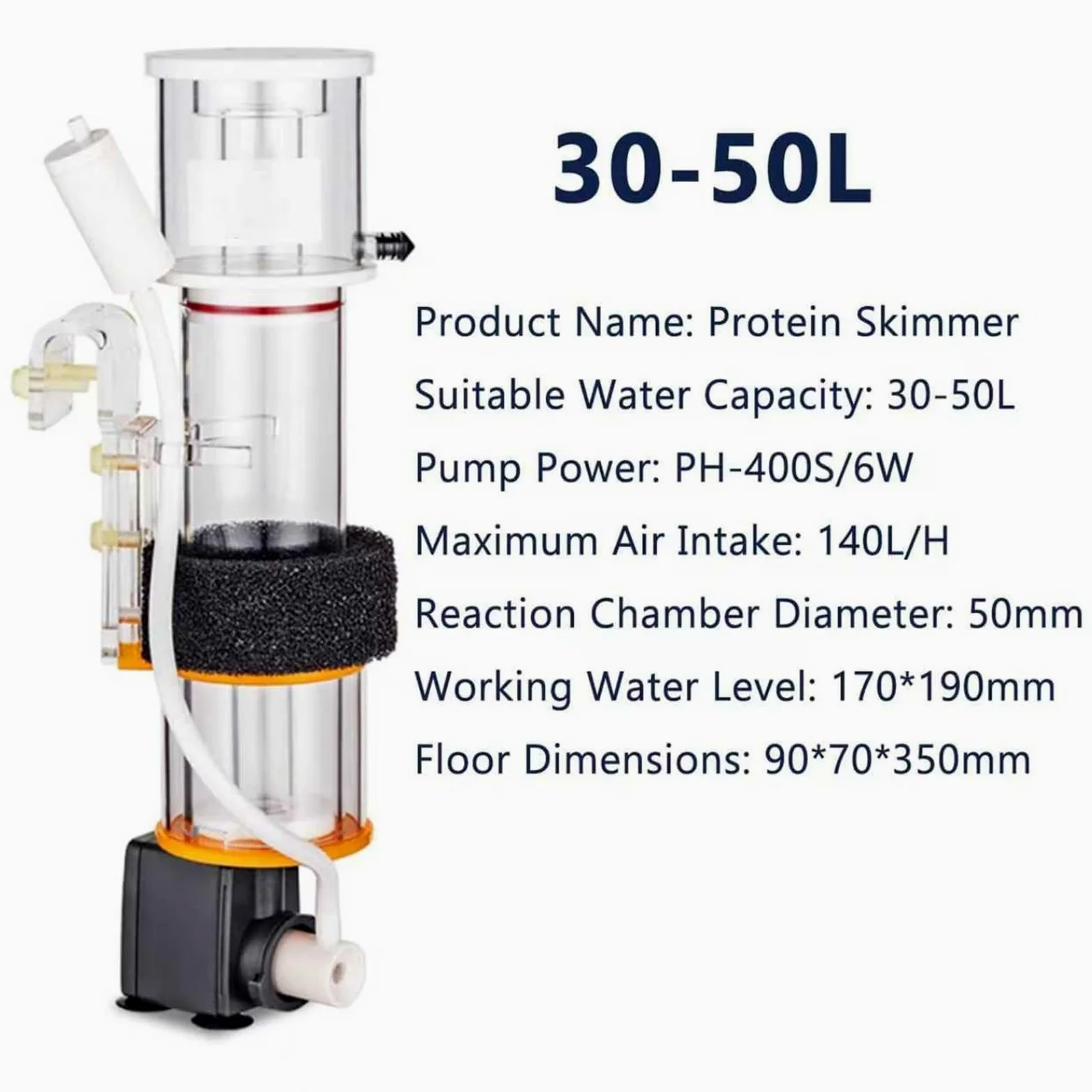 Skimmers de proteínas para acuarios, agua salada y agua dulce, adecuados para cuerpos de agua de 30 a 130 L, herramienta de limpieza de filtro separador de recogida