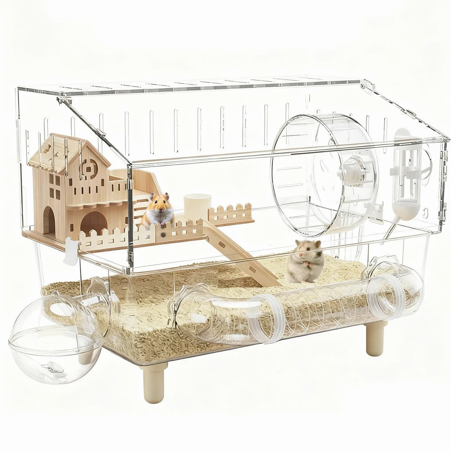 Jaula Grande para Hámster Hábitat para Chinchilla con Dos Niveles | Jaula para Hurón Acrílica de 45x28x34 centímetros Para Erizo Hurón Gerbo Chinchilla Mascotas Pequeñas Monitoreo