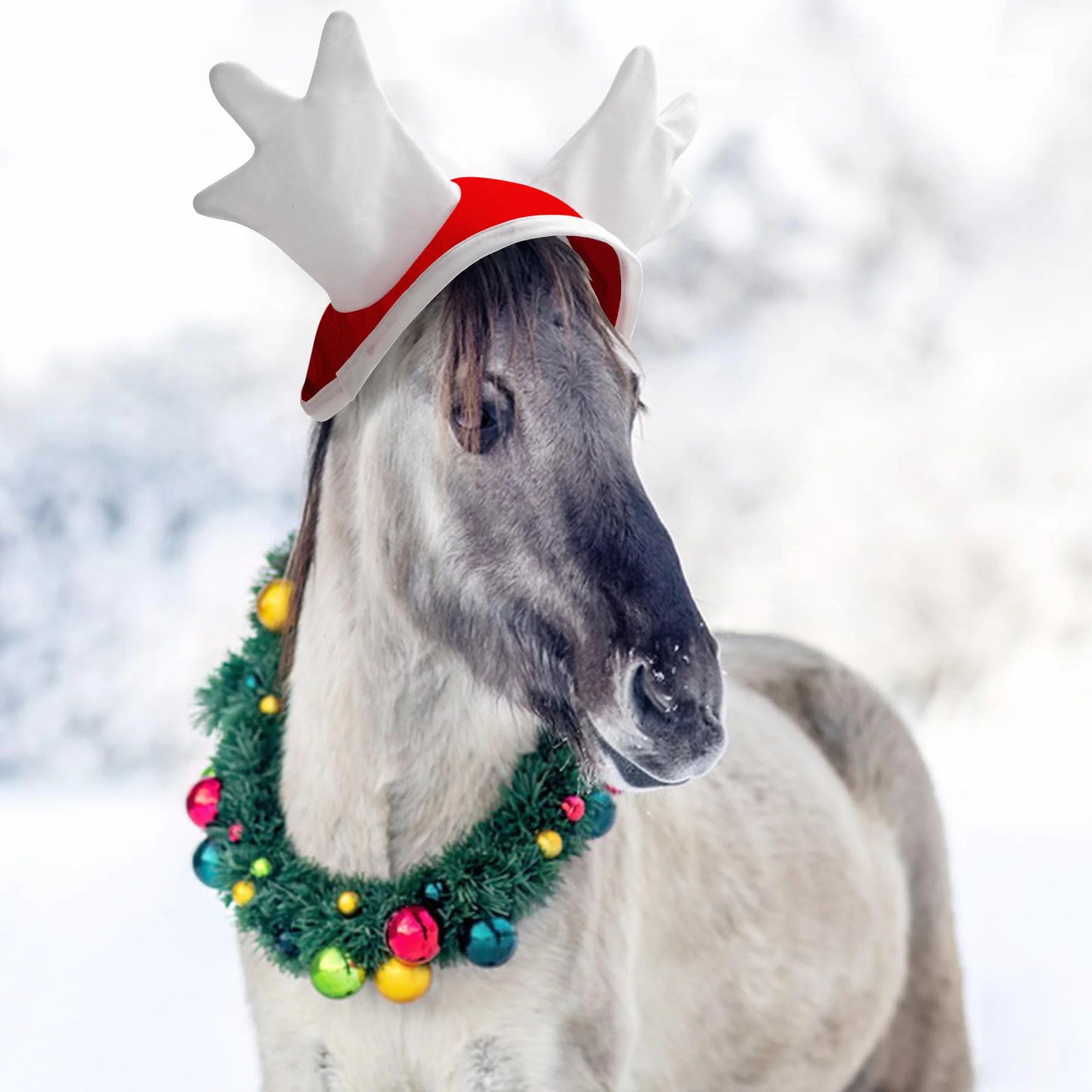 5 unidades/6 disfraces de Navidad de caballo, envoltura de terciopelo para piernas de caballo, sombrero de Snata, almohadilla de sillín para suministros de fiesta de vacaciones