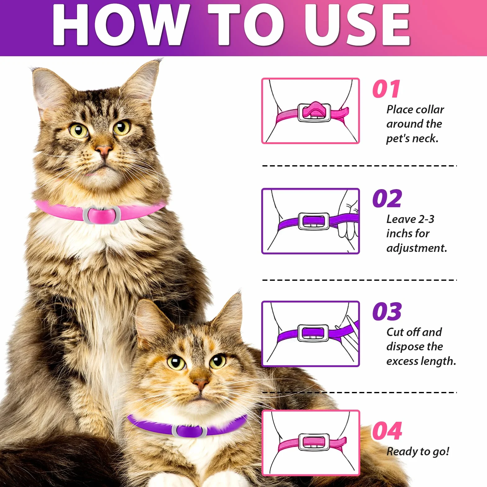 Collar Antipulgas para Gatos,Seguro y Eficaz para el Control de Pulgas y Garrapatas,Collar Antipulgas y Garrapatas,Ajustable para Todas Razas Tallas,24 Meses de Protección