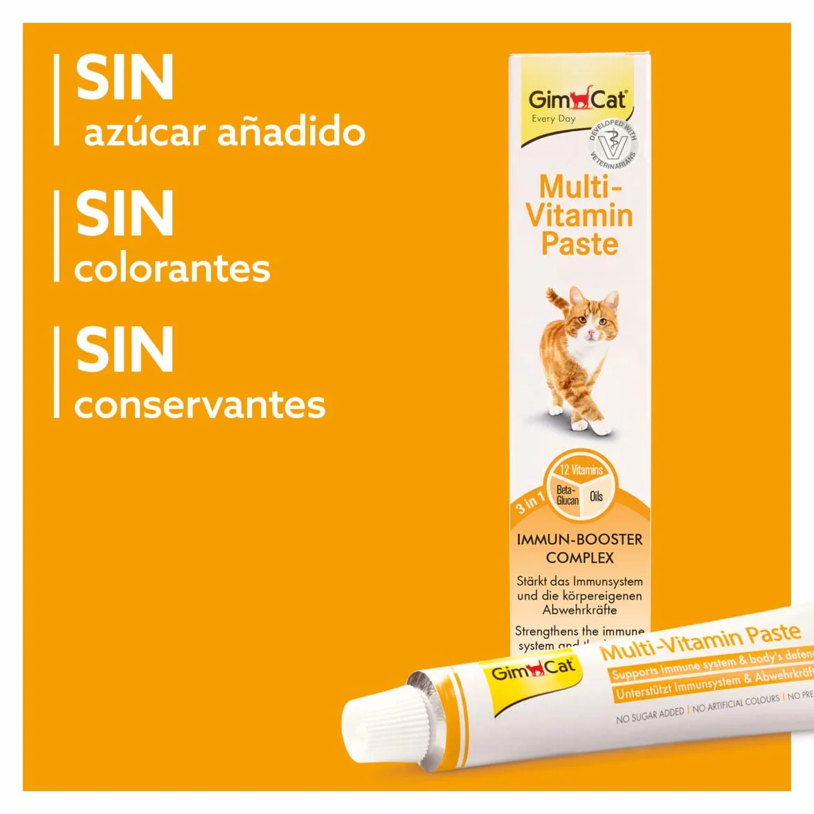 GimCat Multi-Vitamin, pasta multivitaminas - Saludable snack para gatos que activa las defensas y fortalece el sistema inmunológico - 1 tubo (1 x 200 g)