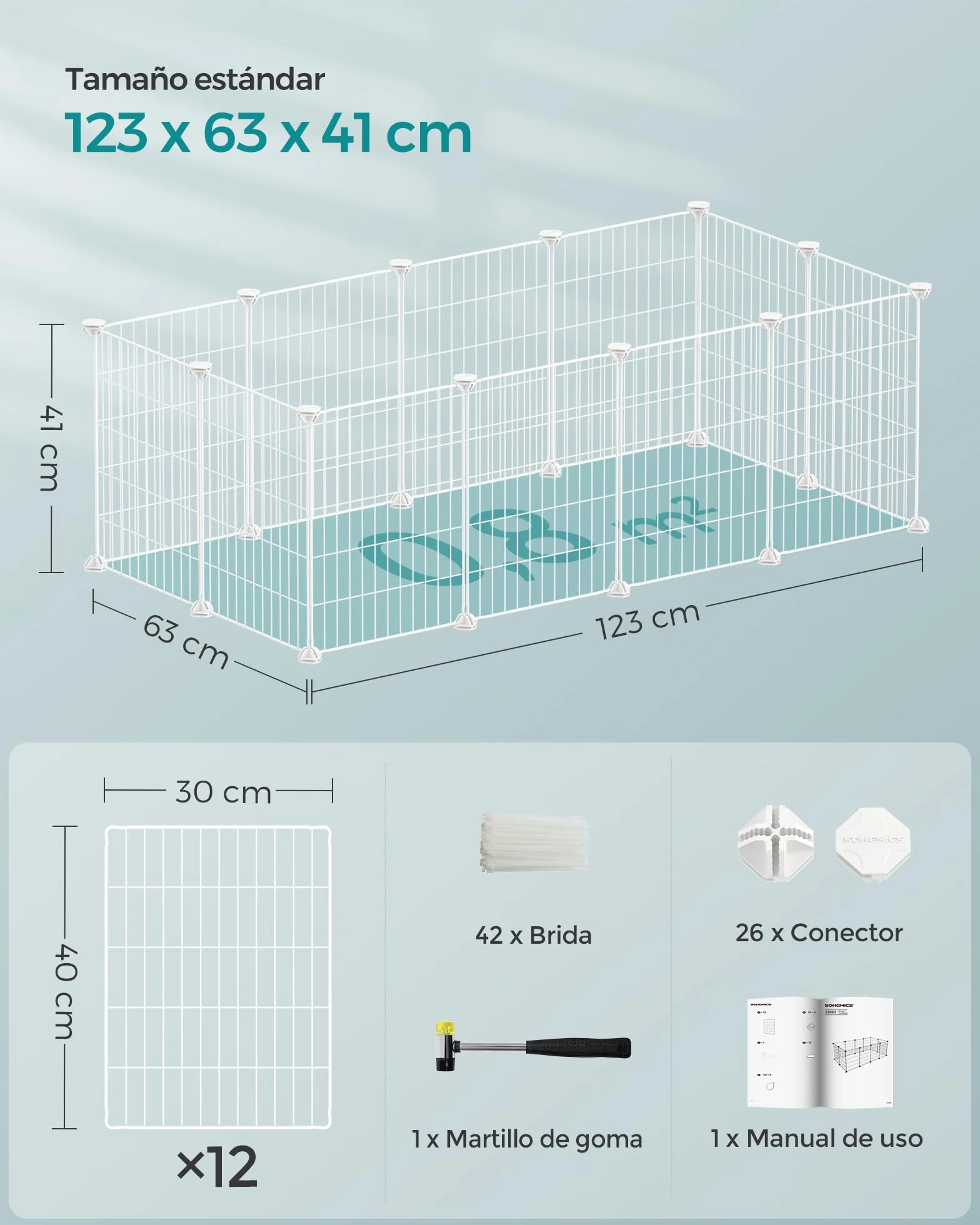 SONGMICS Jaula para Mascotas, Valla Metálica para Hámster, Conejitos, Parque de Mascotas en Bricolaje, para Animalitos, Blanco LPI001W01