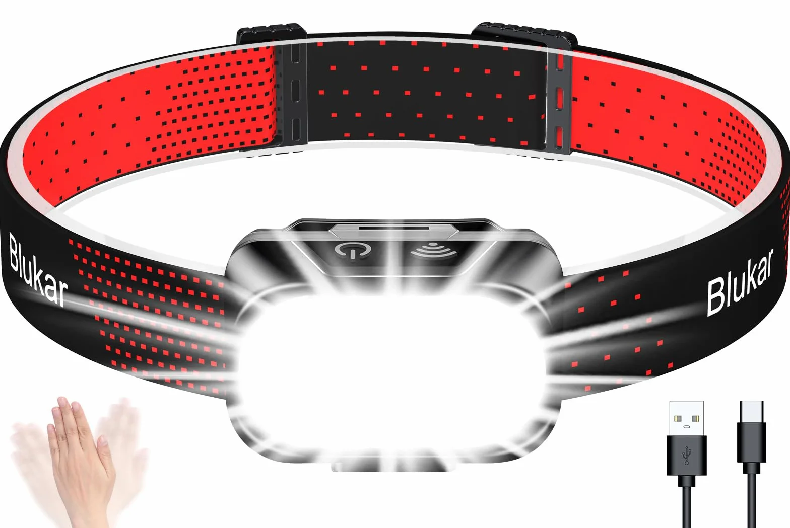 Blukar Linterna Frontal Recargable LED Superbrillante, Atenuación Continua, IPX5 Impermeable para Camping