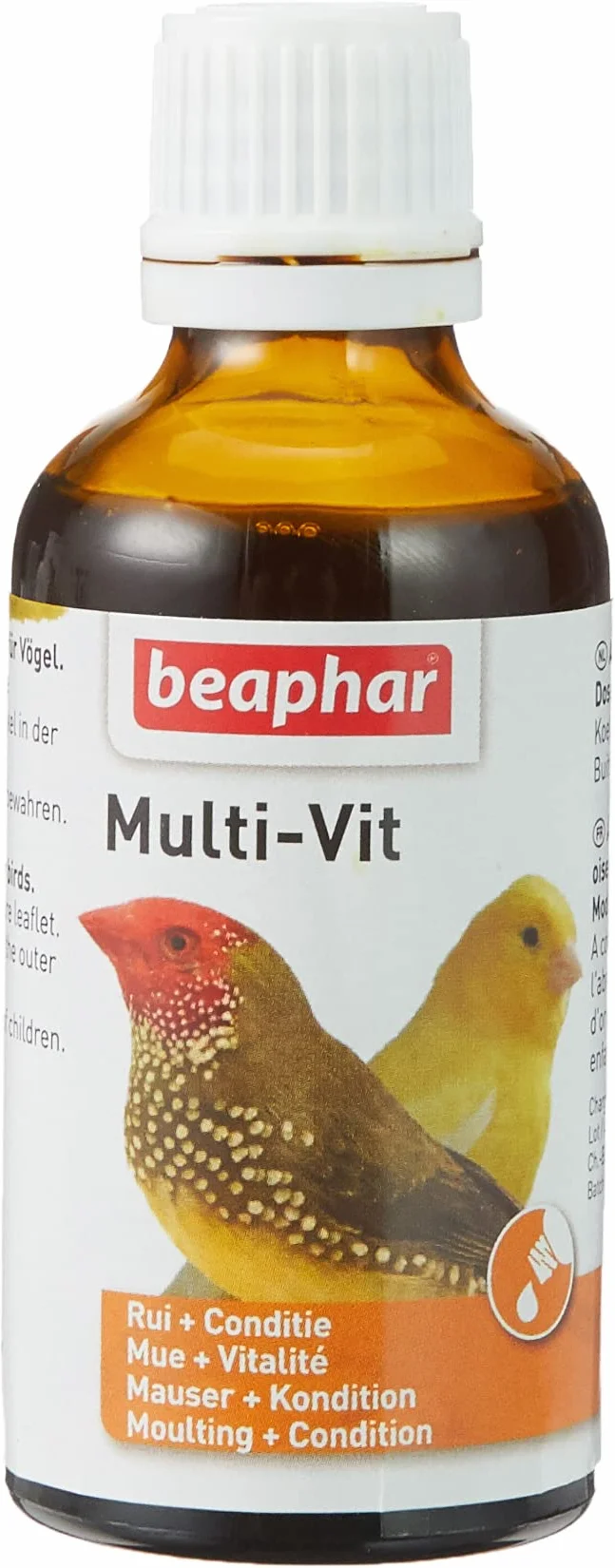 Beaphar - Multi-Vit, vitaminas para pájaros - Contiene 11 vitaminas - Garantiza una Salud óptima - Estimula el Canto - Acelera la muda - Hace Que el Plumaje Sea Saludable y Brillante - 50 ml