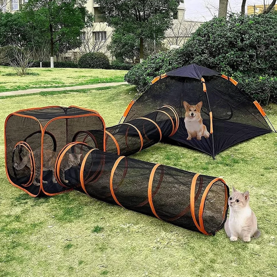 Tienda para Gatos 4 En 1 para Interior Y Exterior, Recintos para Gatos Al Aire Libre con Túnel De Gato, Parque Portátil para Gatos Carpas De Juego