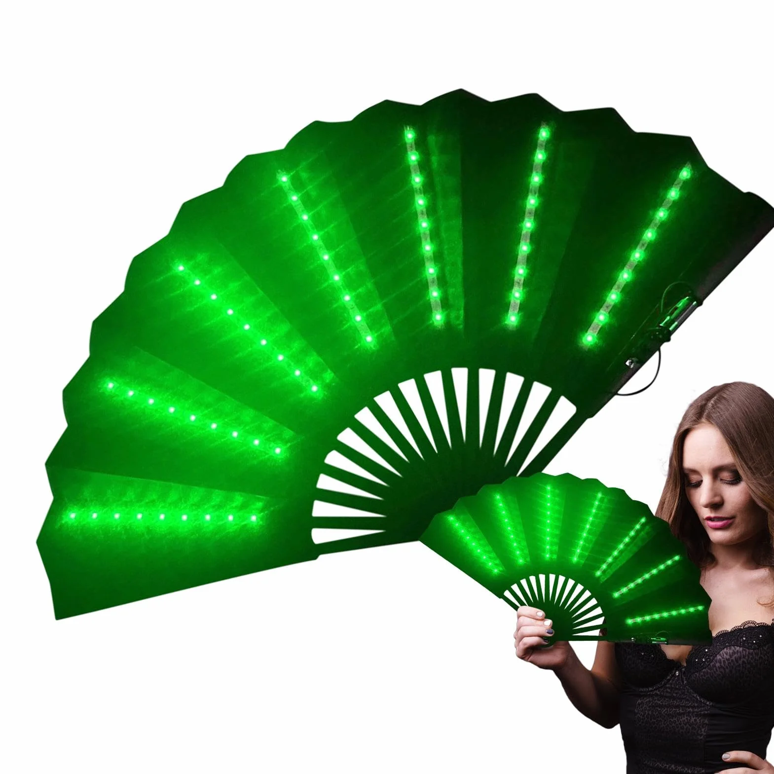 Abanico de mano plegable iluminado para festivales, multiusos de viaje