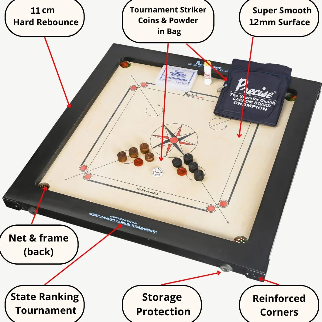 Precise Champion Profi Carrom Ama-12 mm 16 kg Tabla de torneos India Completo