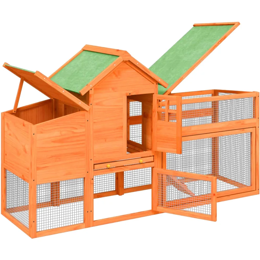 Gallinero de madera de pino, 186,5 x 58,5 x 113 cm, gran gallinero con nido, rampa y caño, para gallinas, conejos y patos, marrón, madera maciza