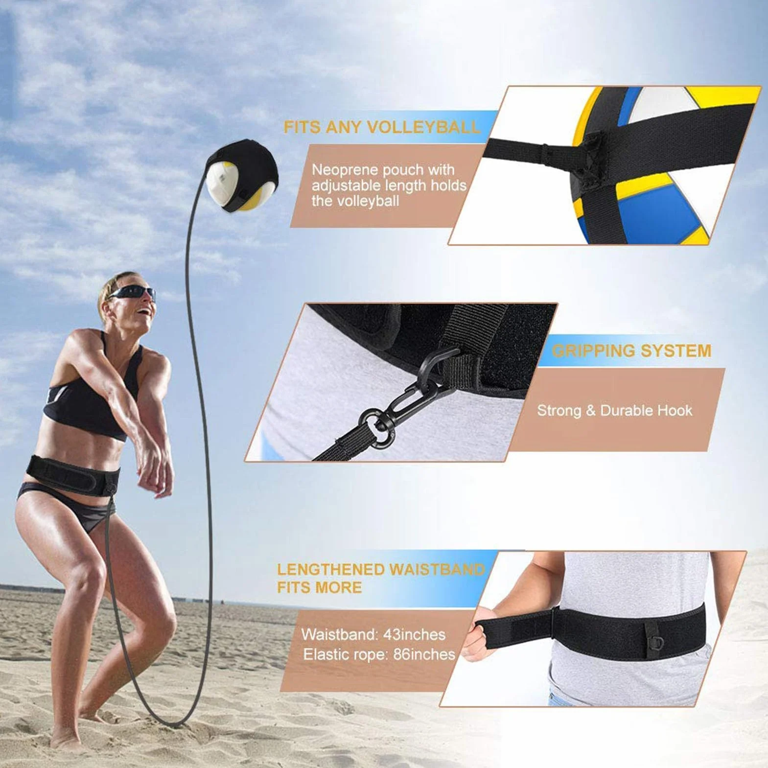 Cinturón Entrenamiento Voleibol Ajustable Bádminton Spike Trainer Kit Práctica Individual