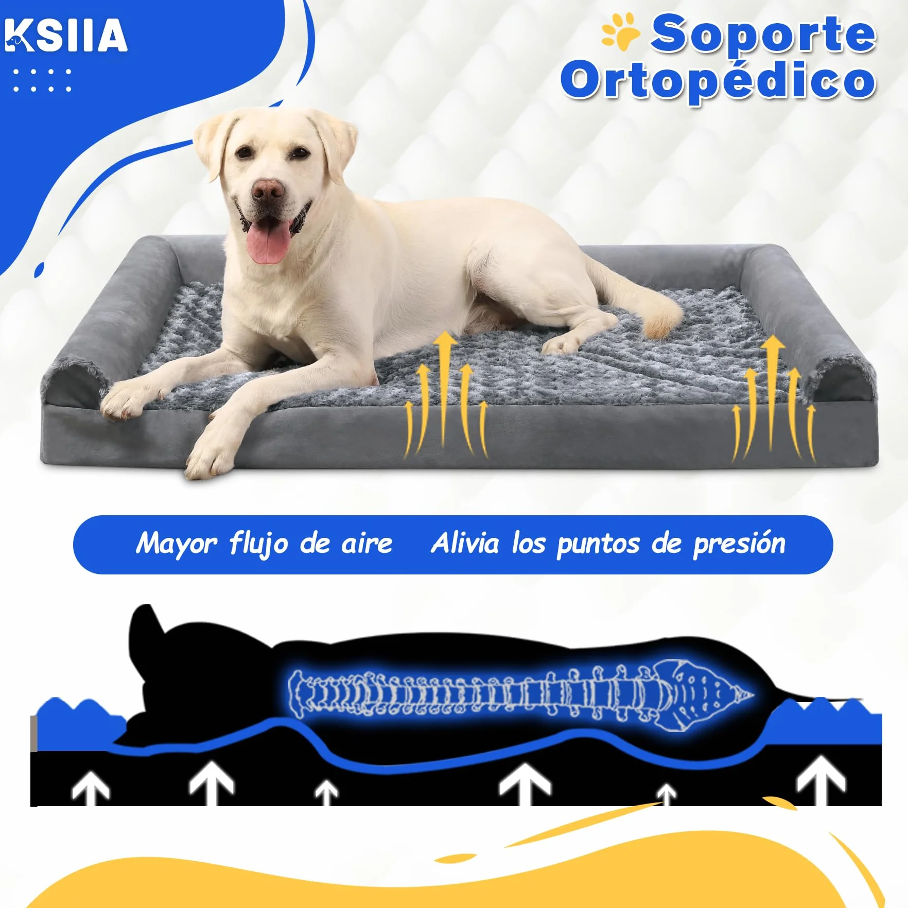 KSIIA Cama Perro Grande, Cama Ortopédica para Perros (105x70x18cm) Desenfundable y Lavable, Sofá para Perros, Gris XL
