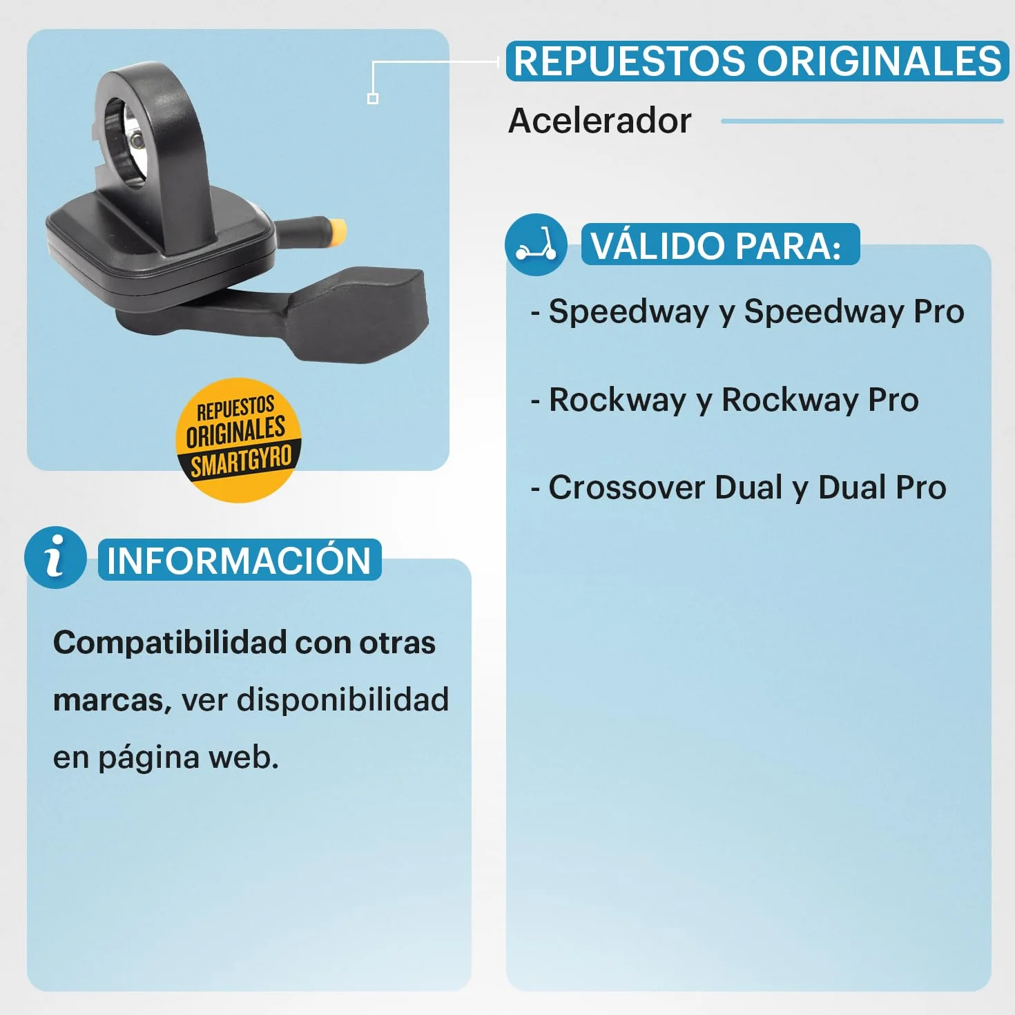 smartGyro Repuesto Original Acelerador Speedway Rockway Crosssover Dual Pro