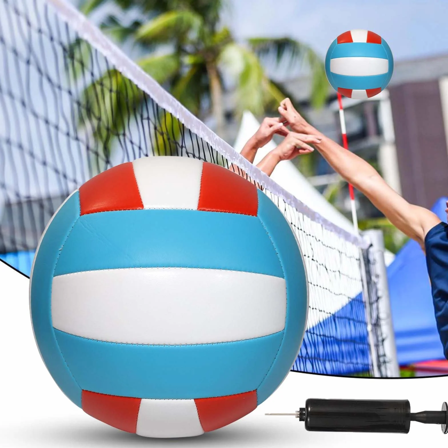 Pelota de voleibol oficial tamaño 5 PVC suave con bomba azul blanco rojo