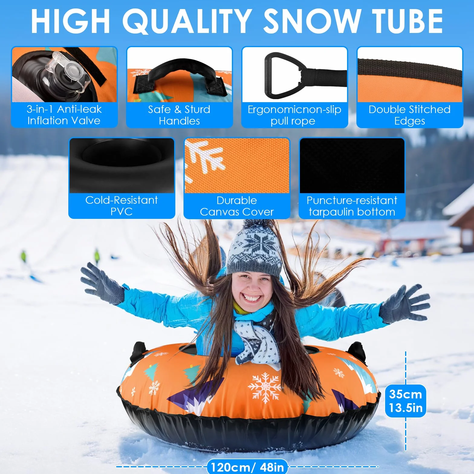 BROTOU Trineo inflable de nieve 120 cm con asas y funda