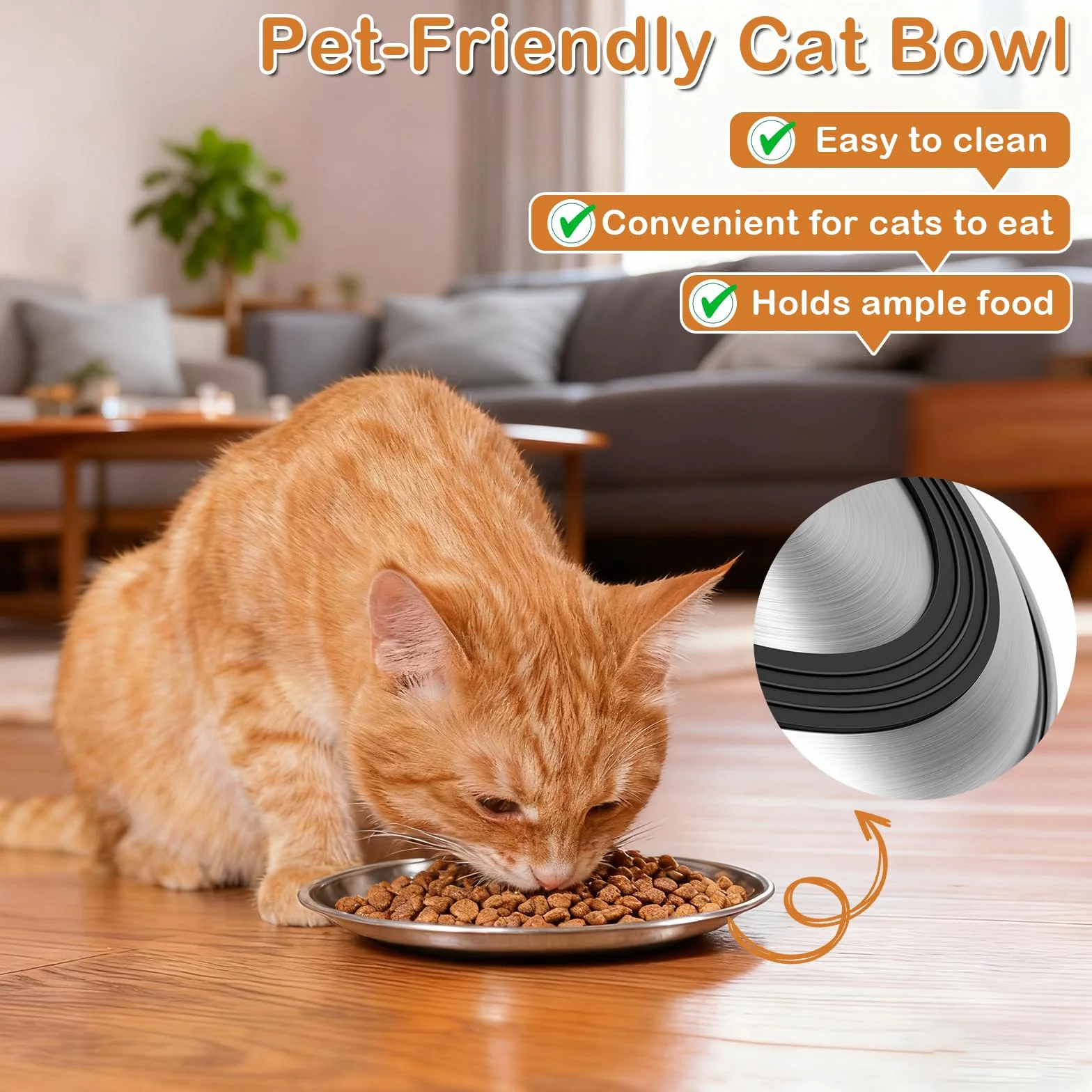 2 Piezas Cuencos Planos para Gatos de Acero Inoxidable,17CM Comedero Plano para Gato con Base Antideslizante,Platos Anchos Aptos para Gatos para Perros Pequeños,Gatos (Plata)