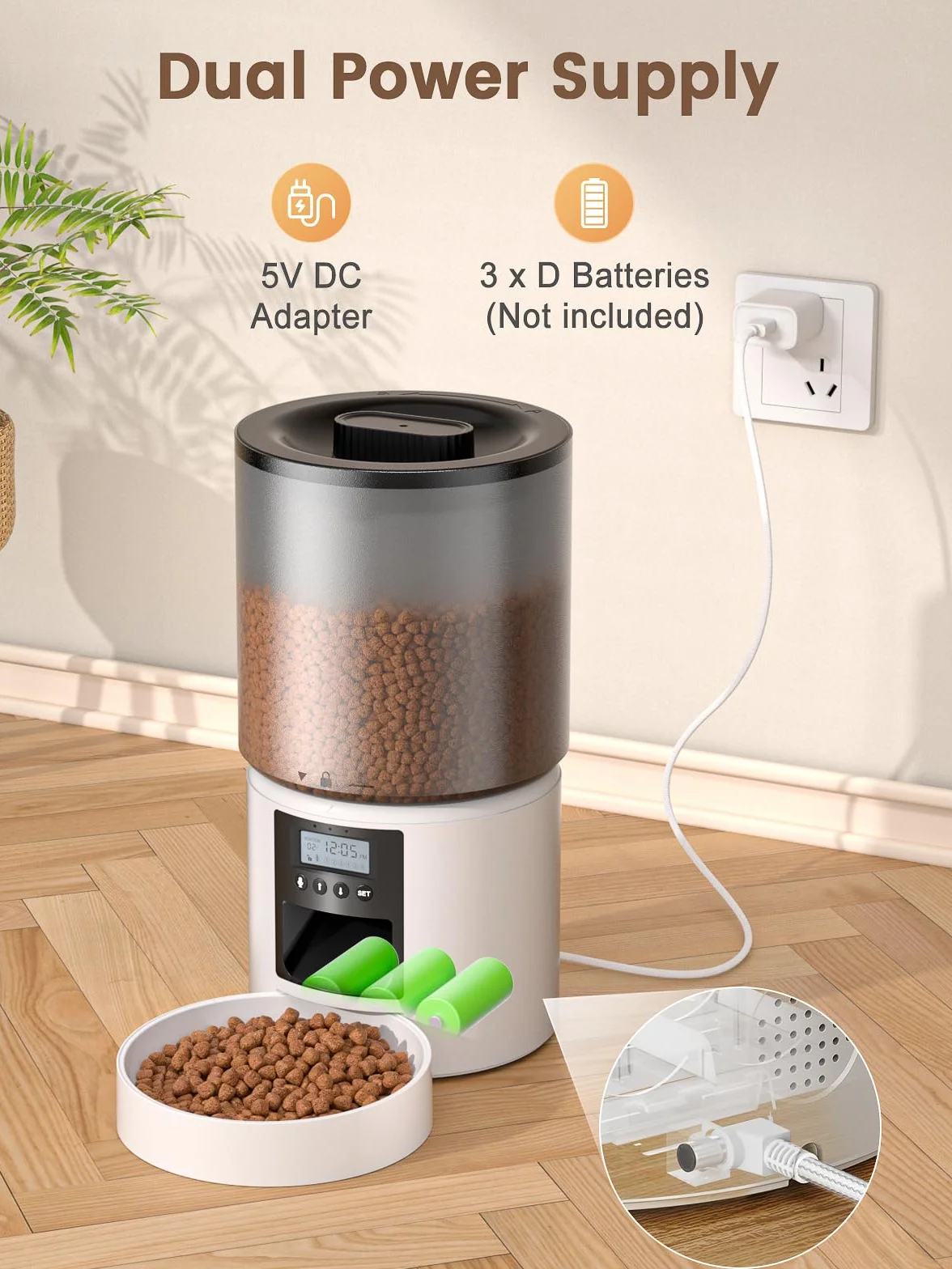 4L Comedero Gato Automatico 1-6 Comidas al Día Dispensador Comida Gatos Perros Inteligente Fuente de Alimentación Dual Grabación de Voz de 10s Blanco para Pequeño/Mediano Mascota