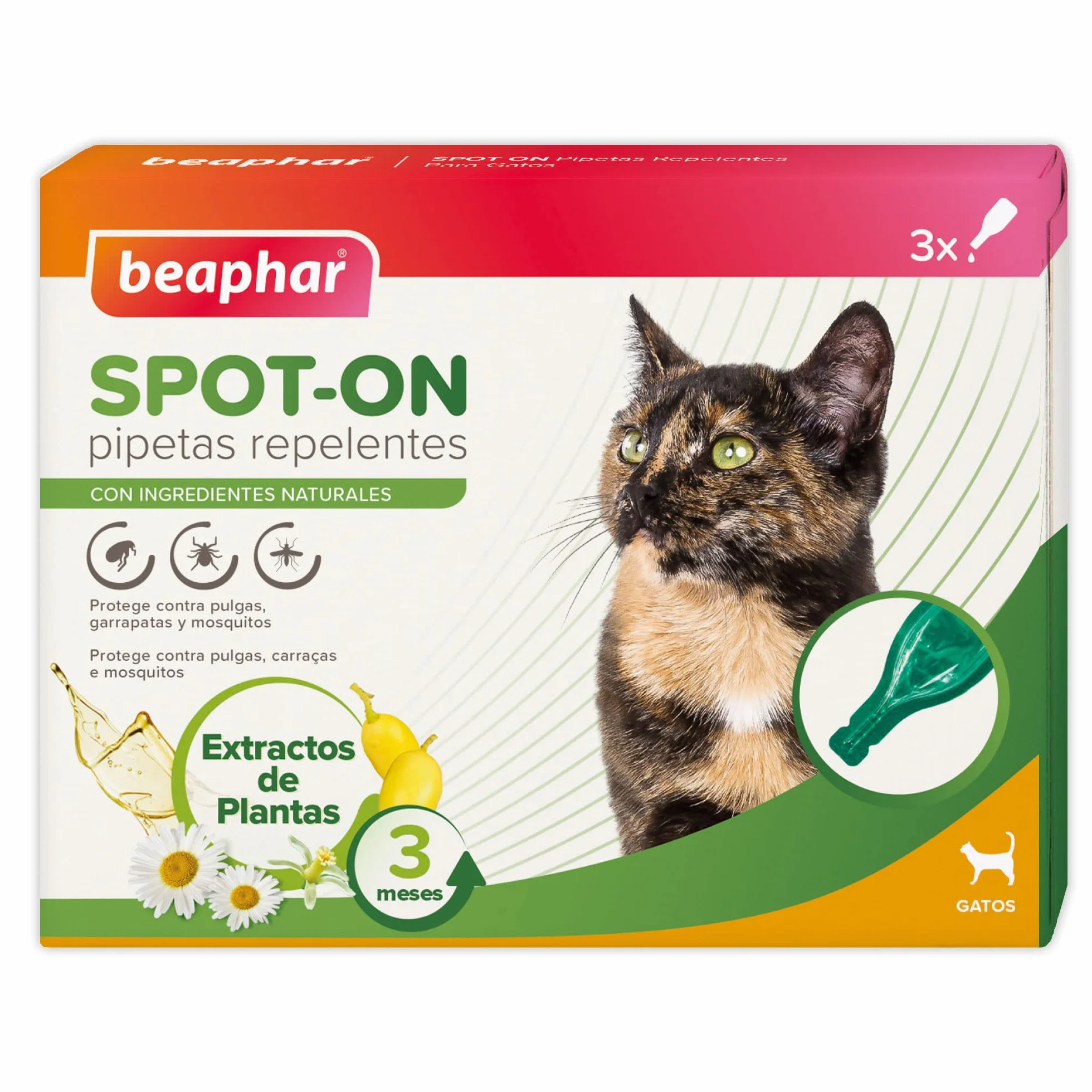 Beaphar Pipetas repelentes Naturales para Gatos - 3 Meses de protección Natural contra garrapatas, pulgas y Mosquitos - para Todo Tipo de Gatos - 3 pipetas de 1ml, El embalaje puede variar