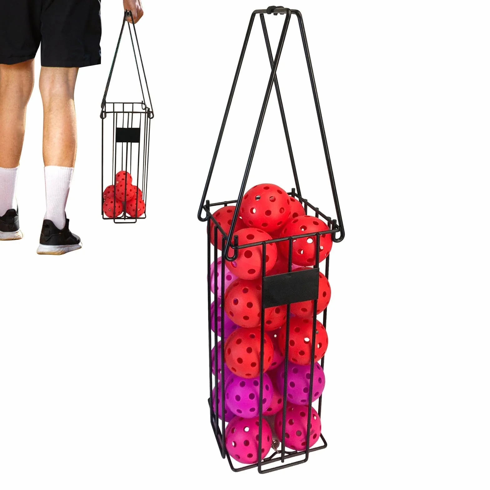 Cesta recogedora de pelotas de tenis de acero inoxidable con mango