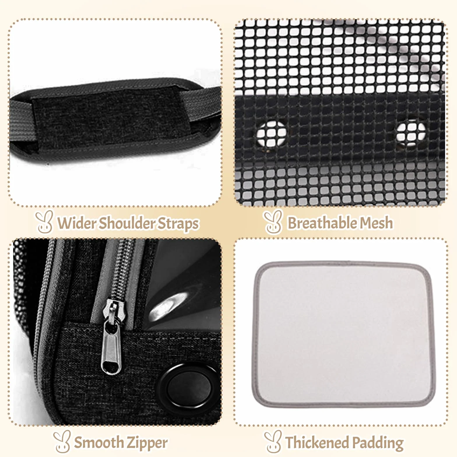 Bolsa de Transporte de Animales pequeños, 35 * 25 * 23cm Bolsa de Viaje saliente para Mascotas, Portador de Conejillos de Indias portátil con Malla Transpirable para pájaro, Rata,Negro