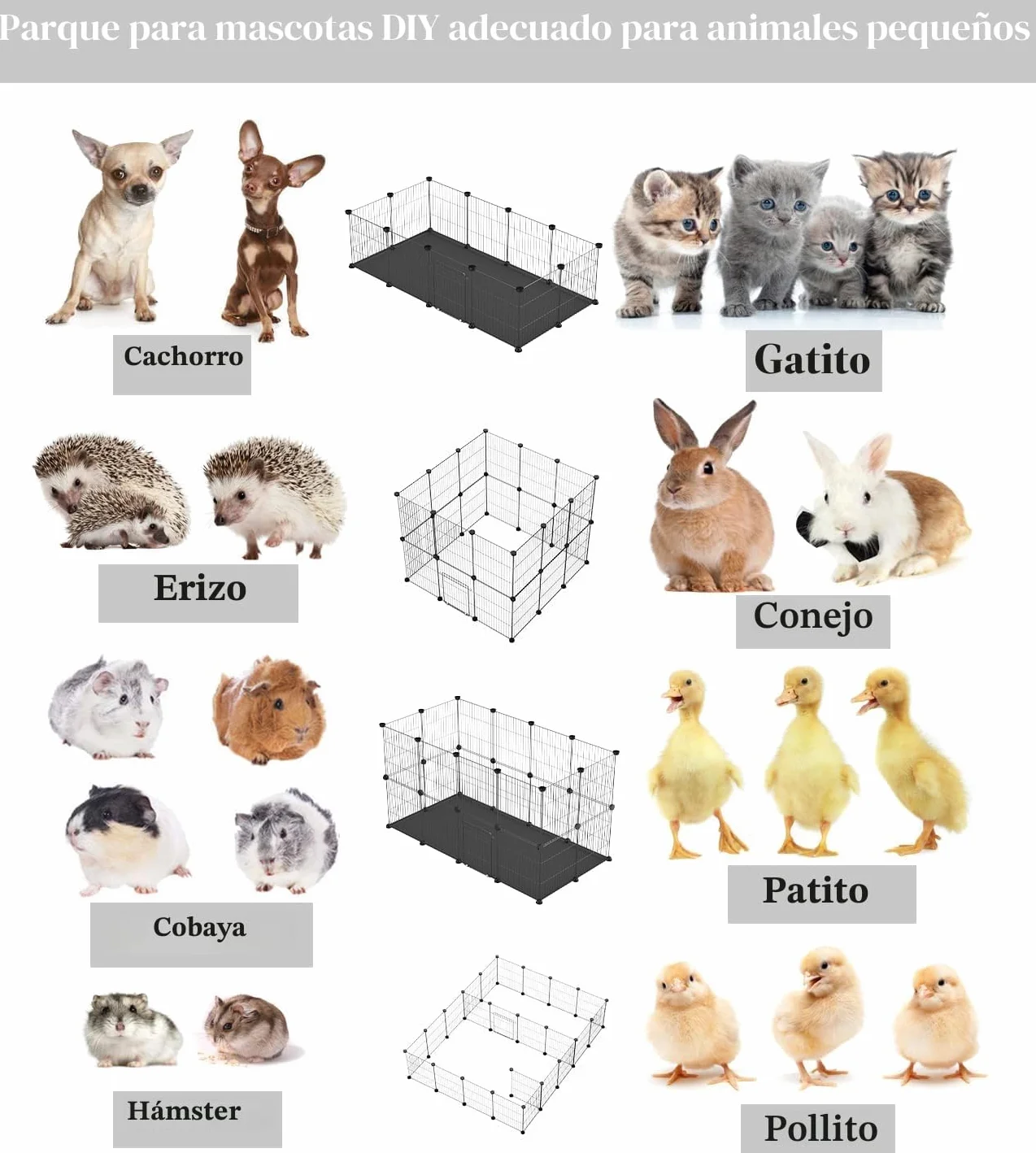 PILIN Corral para animales pequeños con puerta, valla para mascotas con alfombra impermeable, jaula para conejos, jaula para cobayas, cachorros, gatitos 30x38 12 piezas