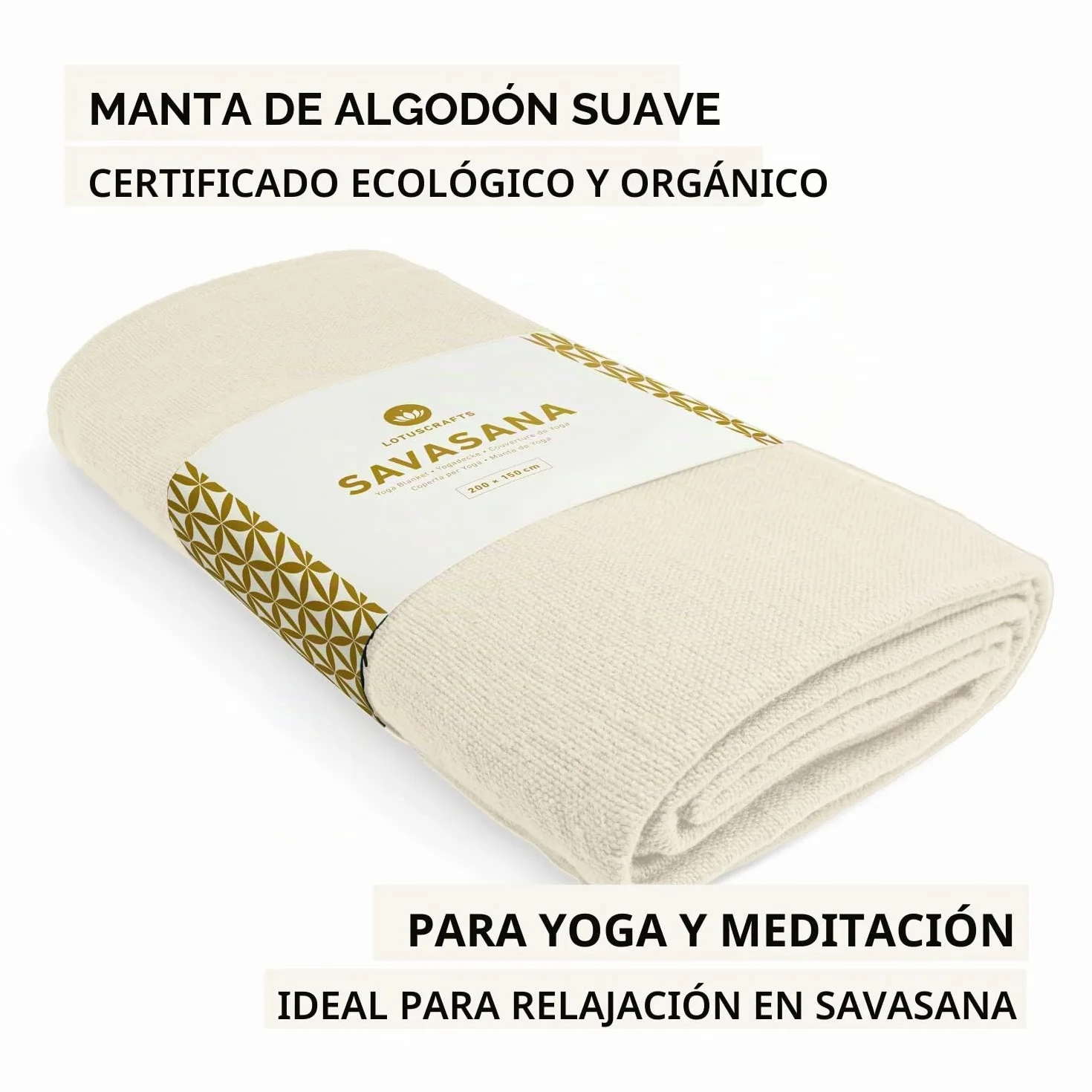 Lotuscrafts Manta Yoga Algodon Savasana 200 x 150 cm Resistente Duradera Meditacion Relajacion