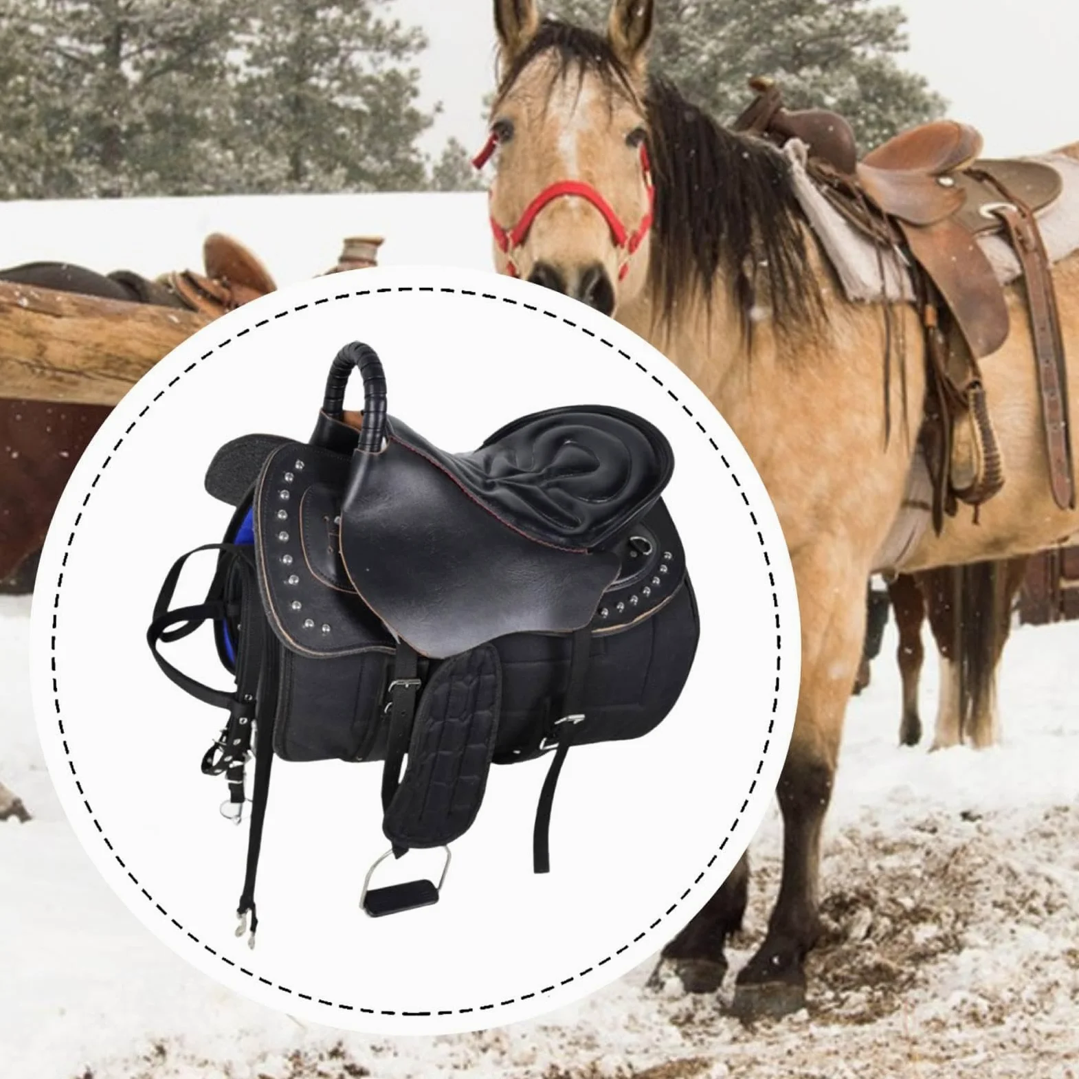 Silla de Montar para Caballo Juego Equipo Ecuestre Multiaccesorios Costuras Reforzadas Antideslizante Adecuado para Jinetes Entrenamiento Domés