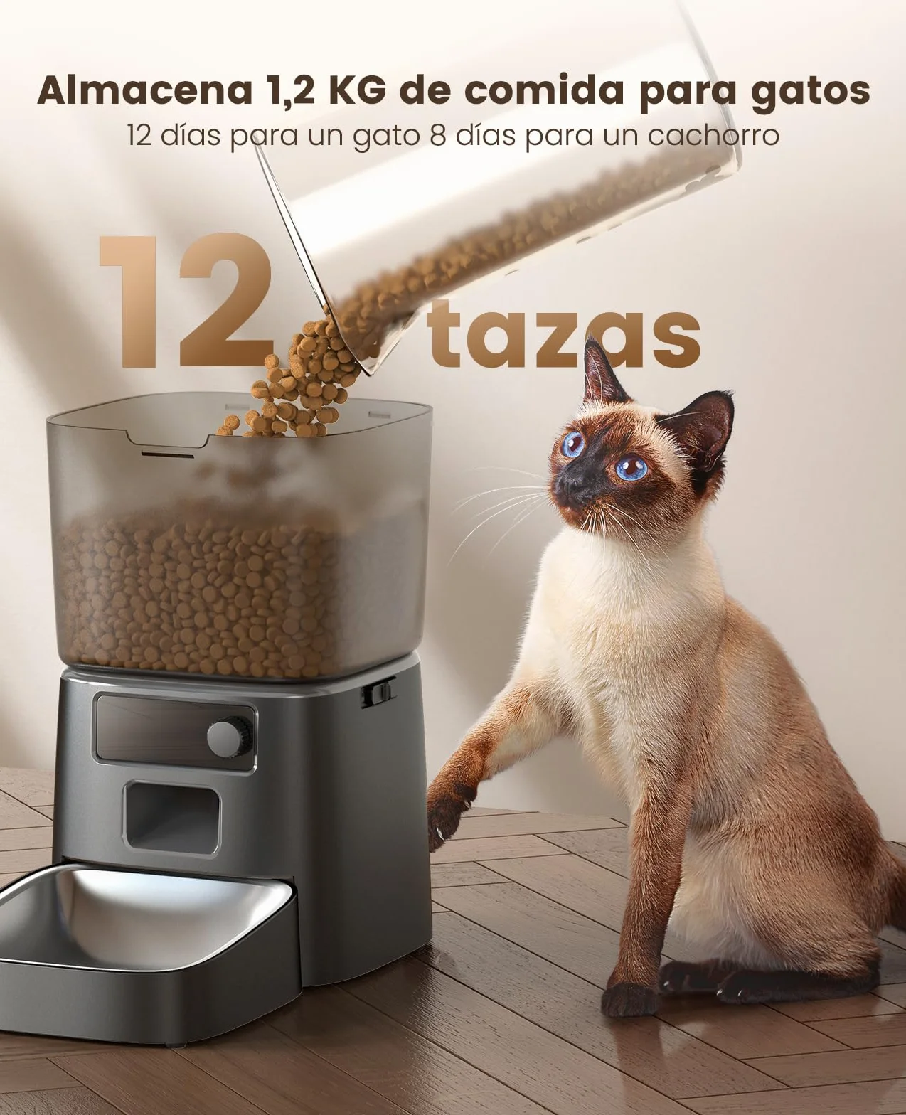 oneisall 3.5L Comedero automático para Gatos, Comedero Inteligente WiFi para Gatos, Control App, 1-10 Comidas al día, Dispensador de Comida para Gato/Perro, con Cuenco de Acero Inoxidable