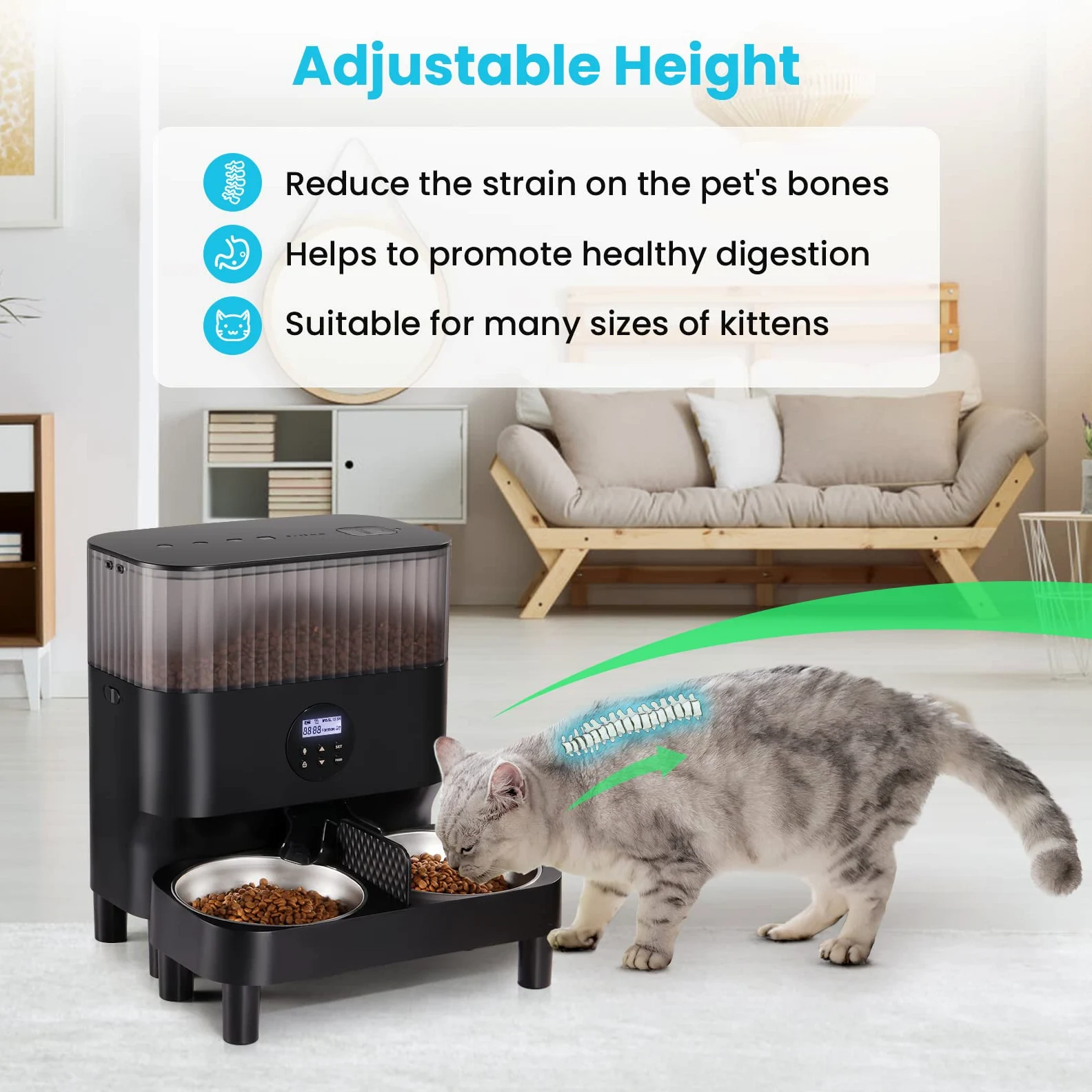 Sailvono - Comedero automático para Gatos y Perros, 5 L, con Dos Cuencos de Acero, Control de porciones, grabación de Voz, hasta 4 Comidas al día, Color Blanco