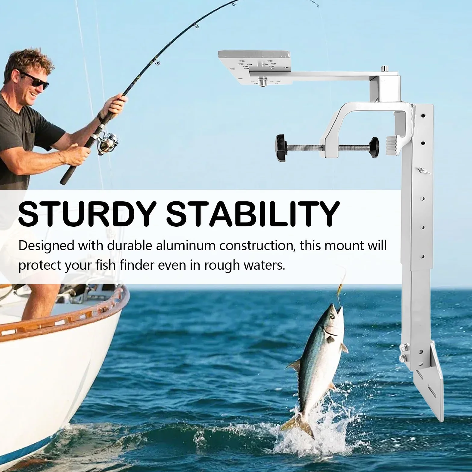 Soporte para Sonda de Pesca, Soporte de Aluminio Giratorio 360° Resistente a la Corrosión, Altura 36-59cm