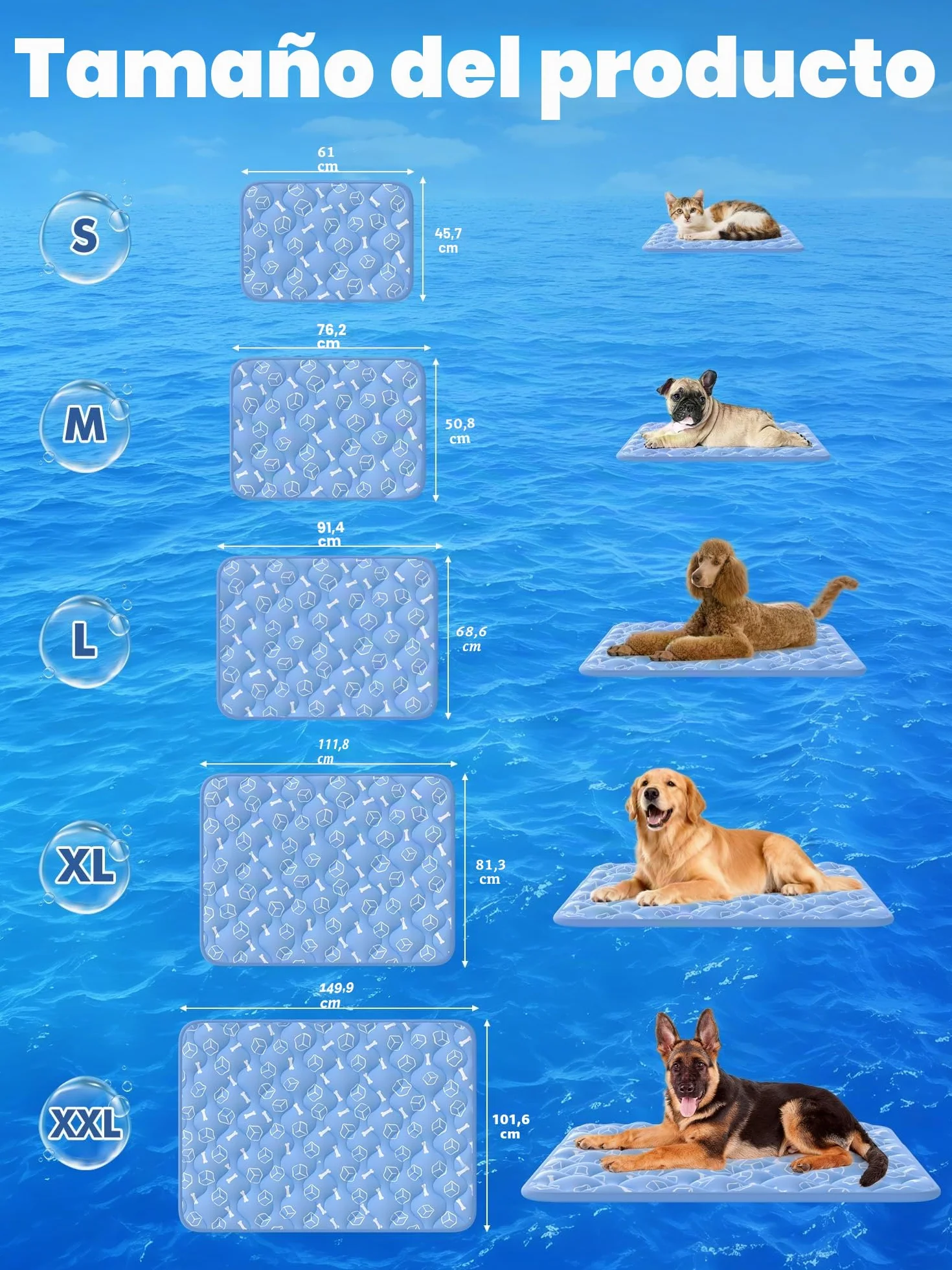 Rywell Alfombra Refrescante para Perros 80x110cm,Gruesa Manta Fria para Perros con Fibras Termocrómicas Impermeables Integradas, Lavable, No Tóxica y Antideslizante (Azul)