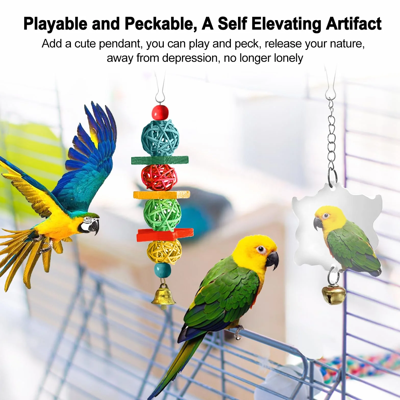 Juguetes para Pájaros, Juguetes de Loro Pájaro, Juguetes Agapornis, Accesorios para Jaula de Pájaros, con Campanas, Columpios, Juguete de Masticación, para Pequeños y Medianos Loros de Aves