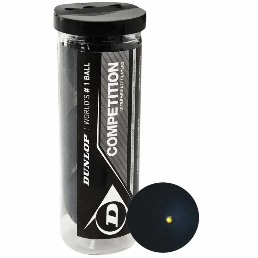 DUNLOP Pelotas de Squash Competition Punto Amarillo Tubo 3 Bolas