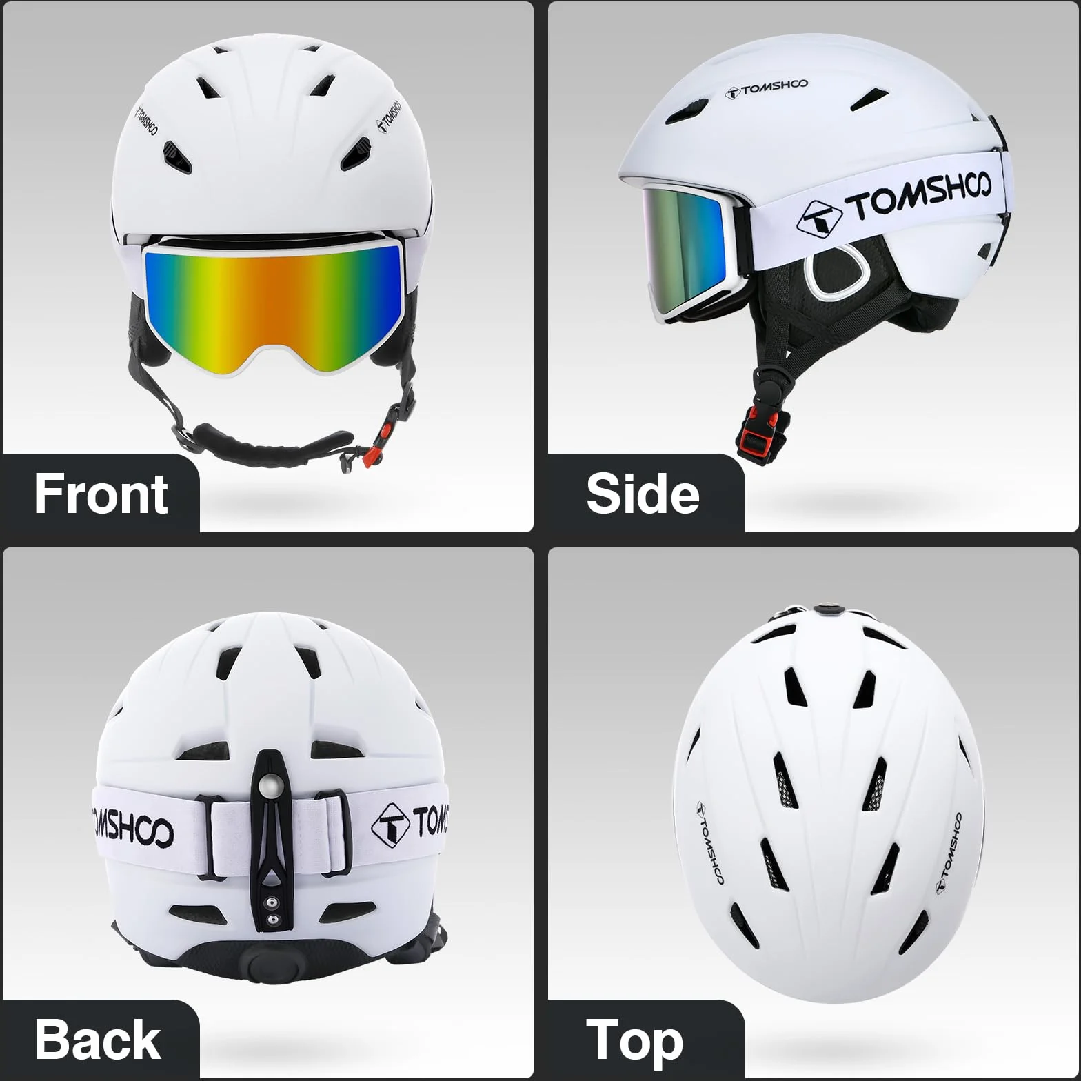 TOMSHOO Casco de Esquí y Gafas de Esquí Set, Orejeras, Ventilación, Forro Extraíble Unisex