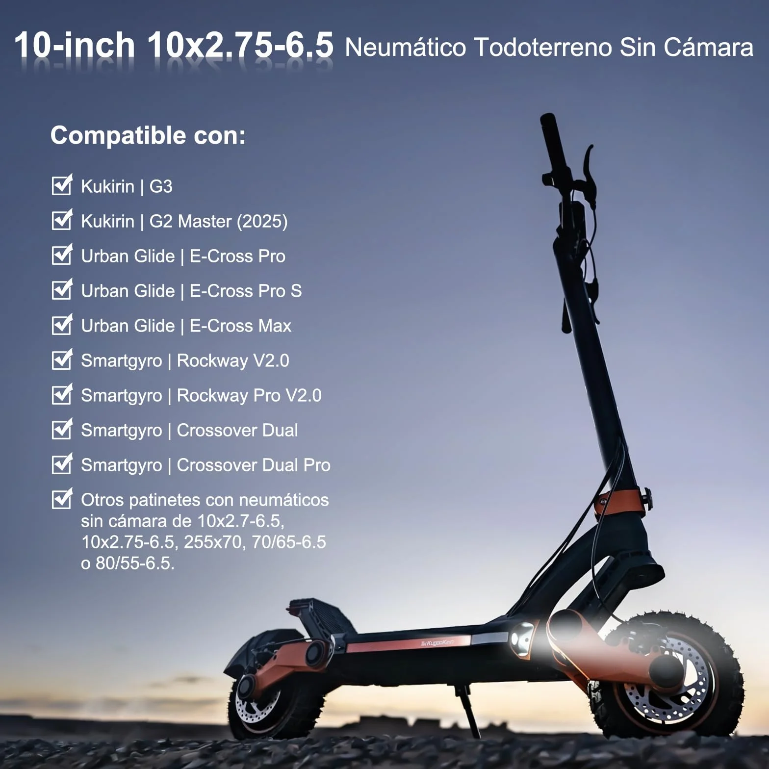 Neumáticos Off-Road Tubeless 10x2,7-6,5 para Smartgyro Speedway, Dualtron 3, KuKirin G3
