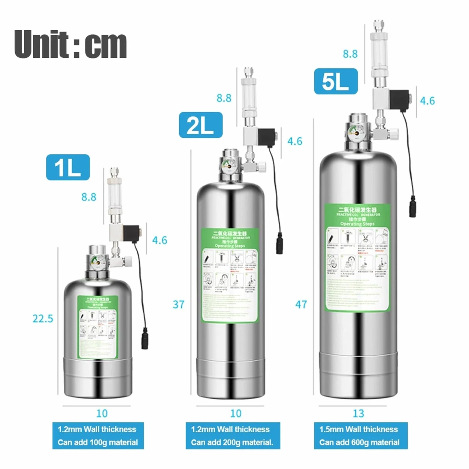 Kit de Sistema generador CO2 for Acuario Doble 5L, Cilindro con válvula solenoide, difusor Burbujas, dióxido Carbono(5L)