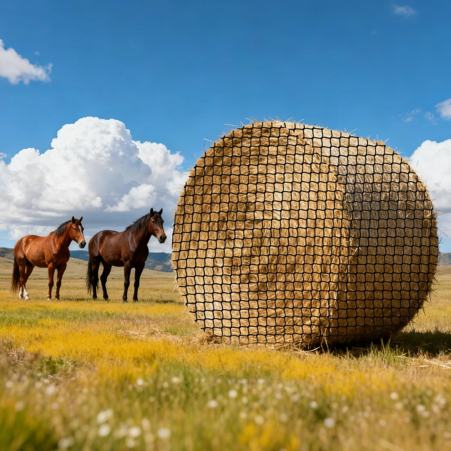 VEVOR Red para Pacas Redondas de Alimentación Lenta, para Caballos, 1,8 x 1,8 x 1,8 m, Agujeros 38,1 x 38,1 mm, PE, con Bridas, Lanzadera de Aguja, Hilo de Reparación y Bolsa de Almacenamiento